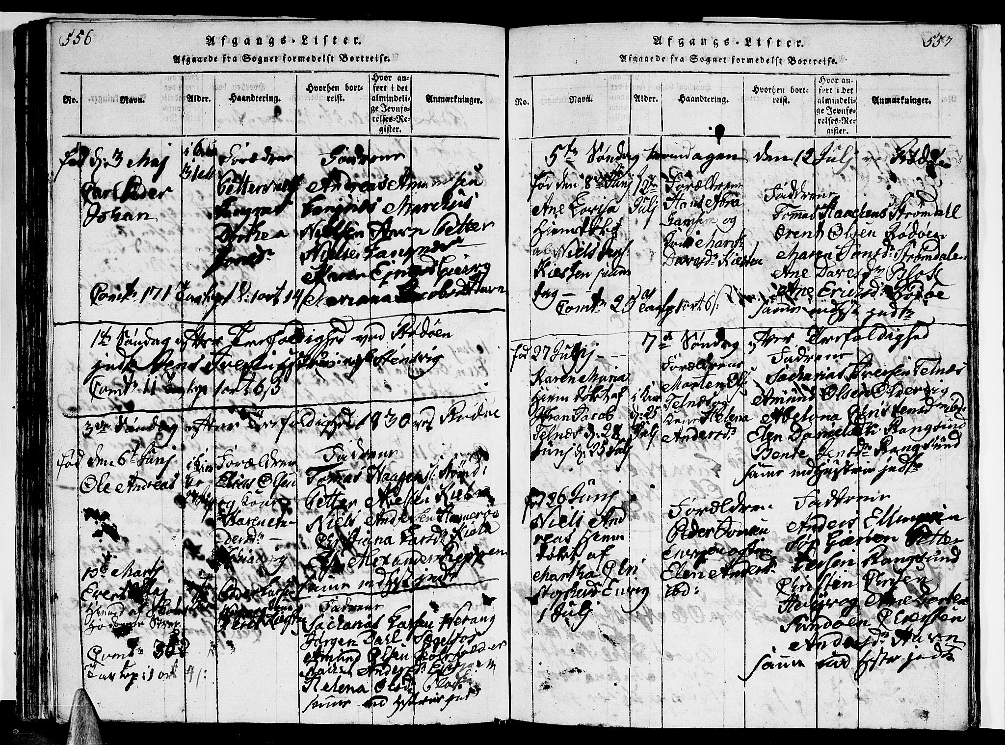 Ministerialprotokoller, klokkerbøker og fødselsregistre - Nordland, AV/SAT-A-1459/841/L0616: Parish register (copy) no. 841C01 /1, 1820-1832, p. 556-557