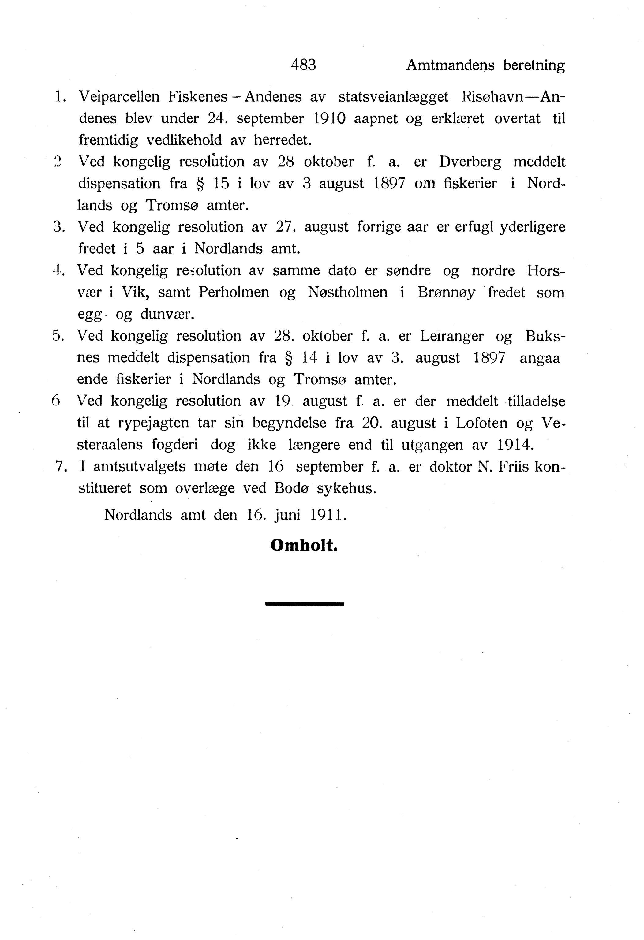 Nordland Fylkeskommune. Fylkestinget, AIN/NFK-17/176/A/Ac/L0034: Fylkestingsforhandlinger 1911, 1911