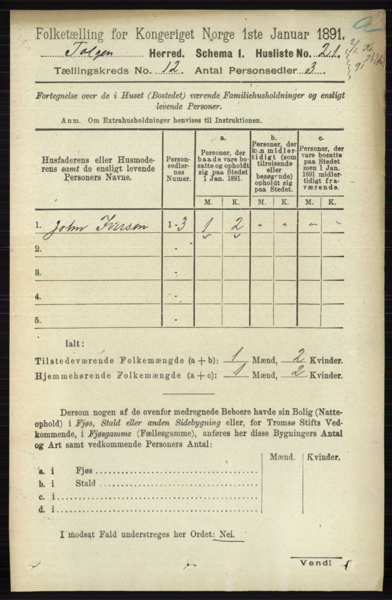 RA, 1891 census for 0436 Tolga, 1891, p. 3675