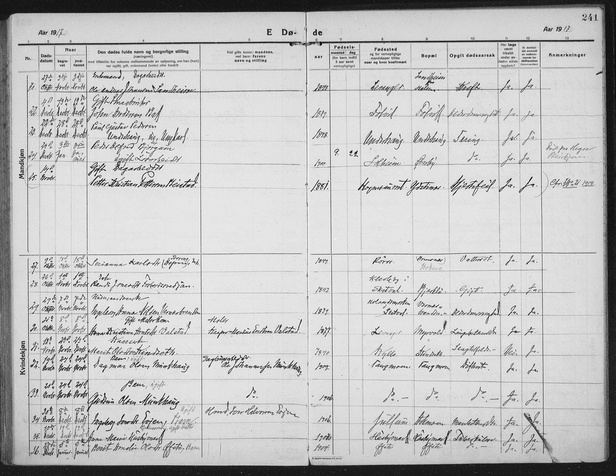 Ministerialprotokoller, klokkerbøker og fødselsregistre - Nord-Trøndelag, SAT/A-1458/709/L0083: Parish register (official) no. 709A23, 1916-1928, p. 241