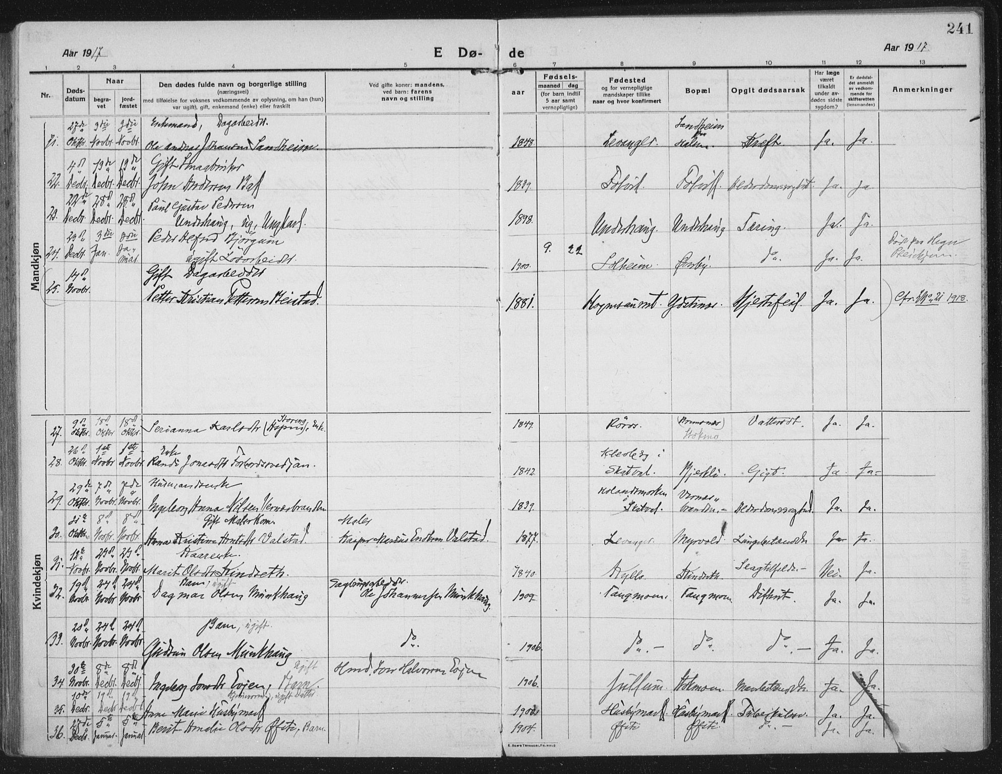 Ministerialprotokoller, klokkerbøker og fødselsregistre - Nord-Trøndelag, AV/SAT-A-1458/709/L0083: Parish register (official) no. 709A23, 1916-1928, p. 241