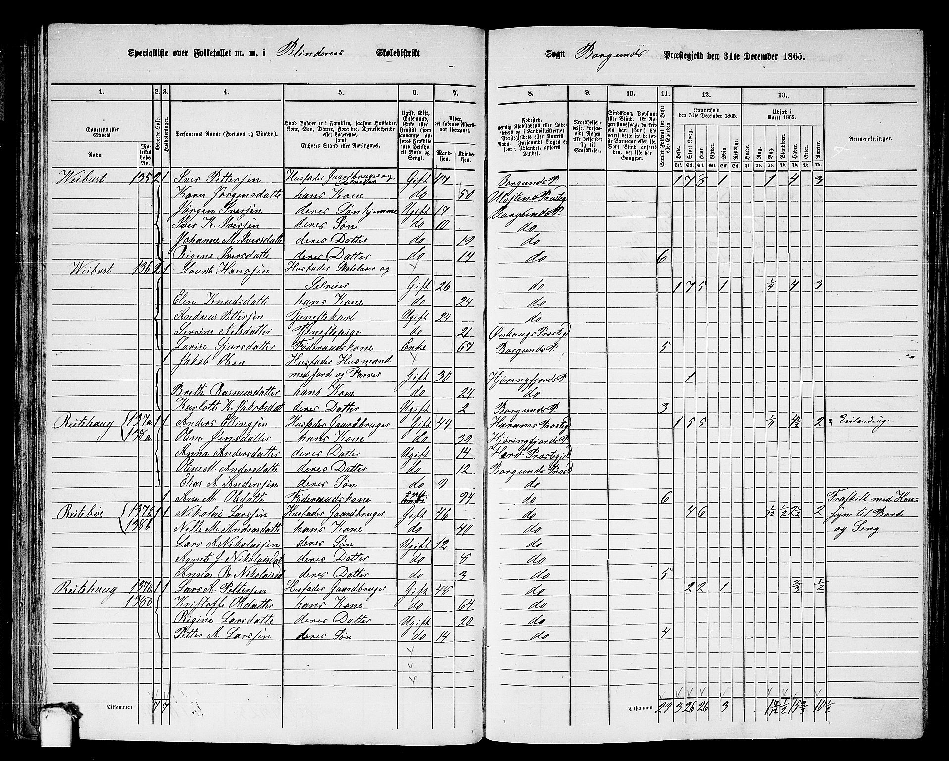 RA, 1865 census for Borgund, 1865, p. 44