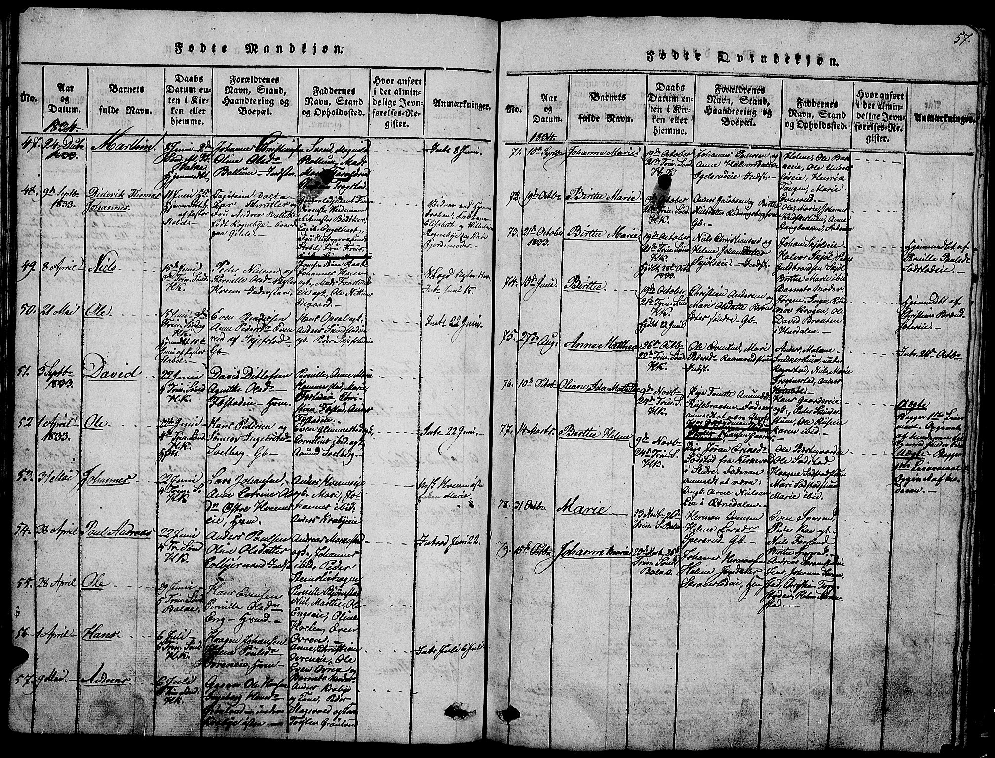 Østre Toten prestekontor, SAH/PREST-104/H/Ha/Hab/L0001: Parish register (copy) no. 1, 1827-1839, p. 57