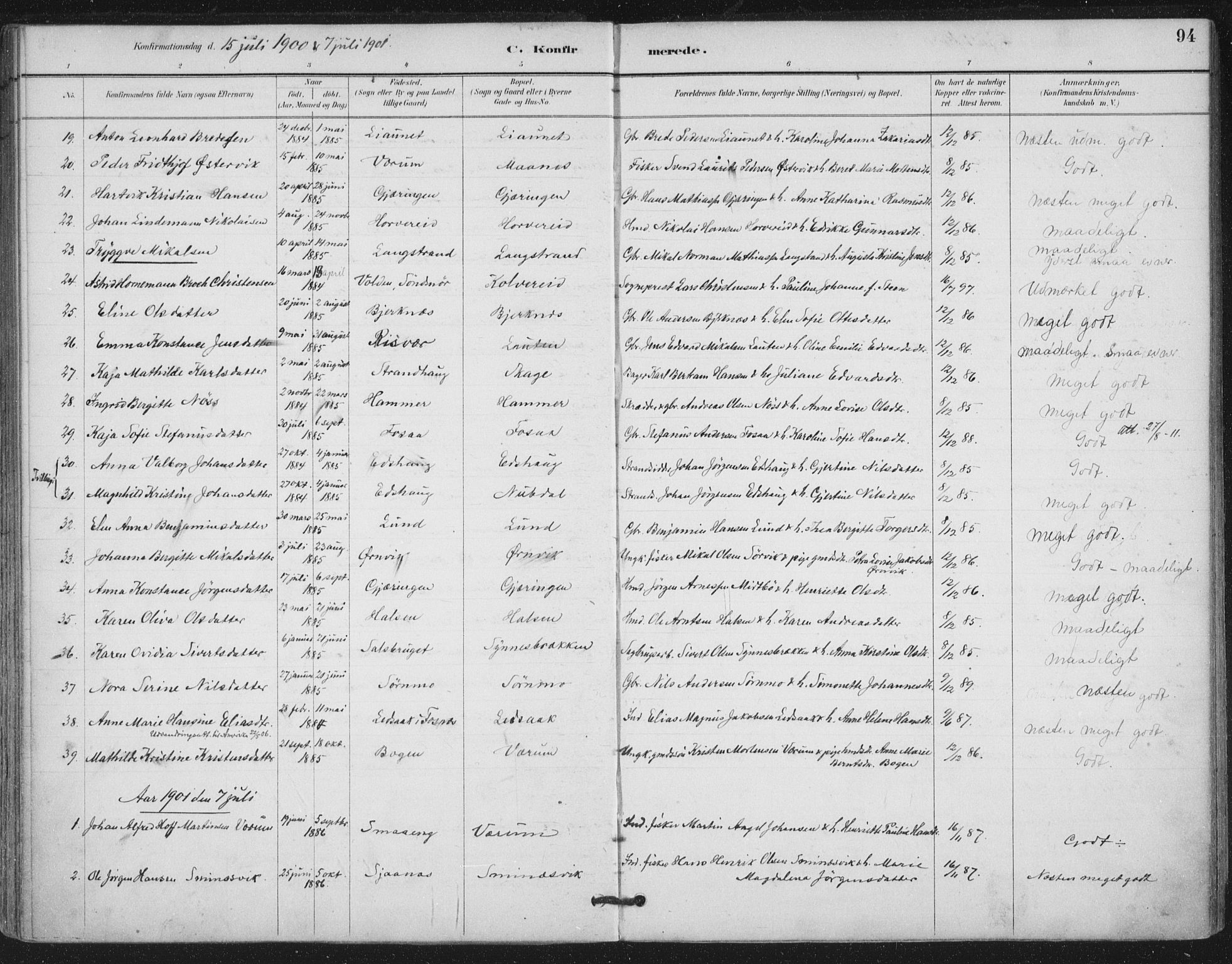 Ministerialprotokoller, klokkerbøker og fødselsregistre - Nord-Trøndelag, SAT/A-1458/780/L0644: Parish register (official) no. 780A08, 1886-1903, p. 94