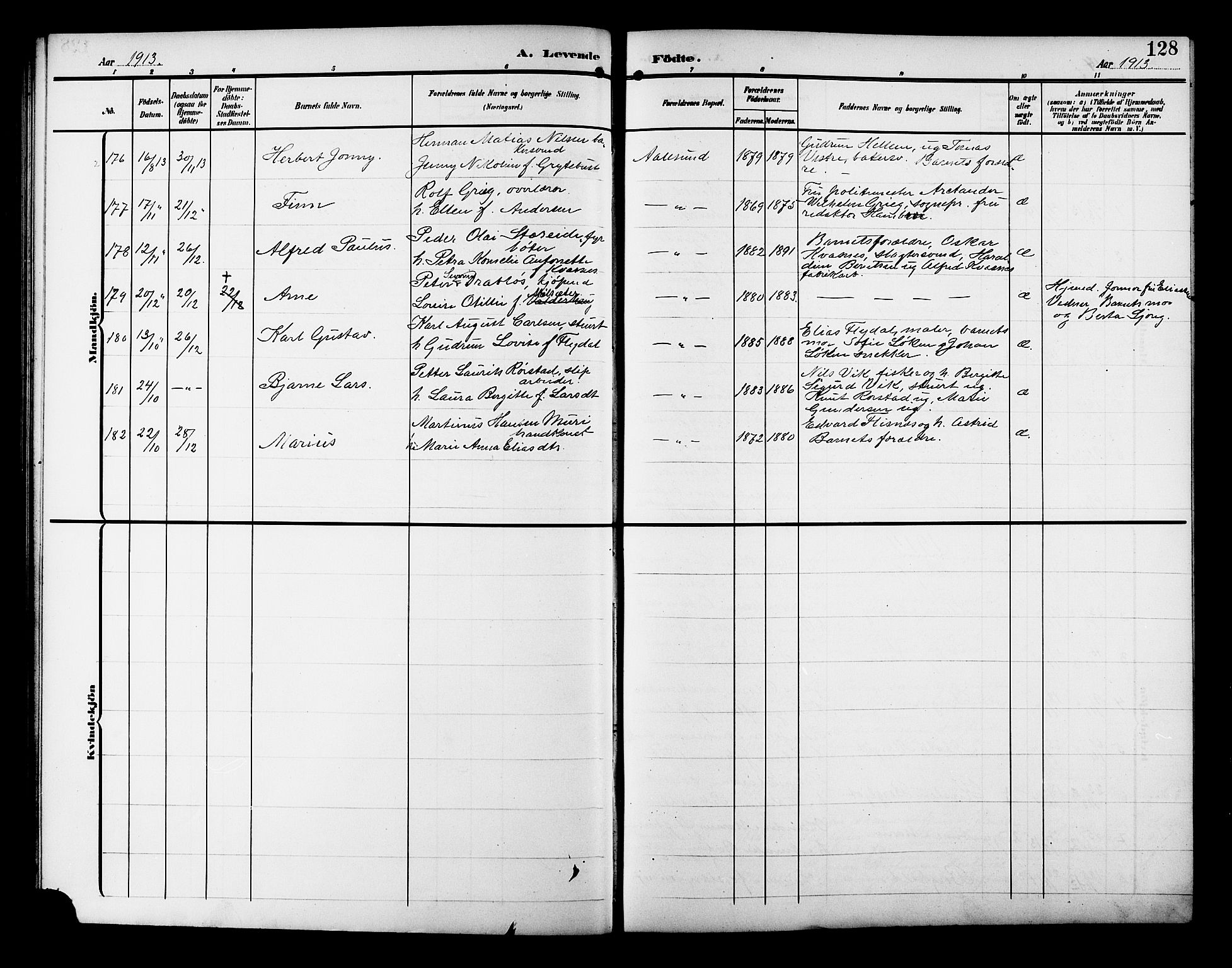 Ministerialprotokoller, klokkerbøker og fødselsregistre - Møre og Romsdal, AV/SAT-A-1454/529/L0471: Parish register (copy) no. 529C08, 1909-1921, p. 128