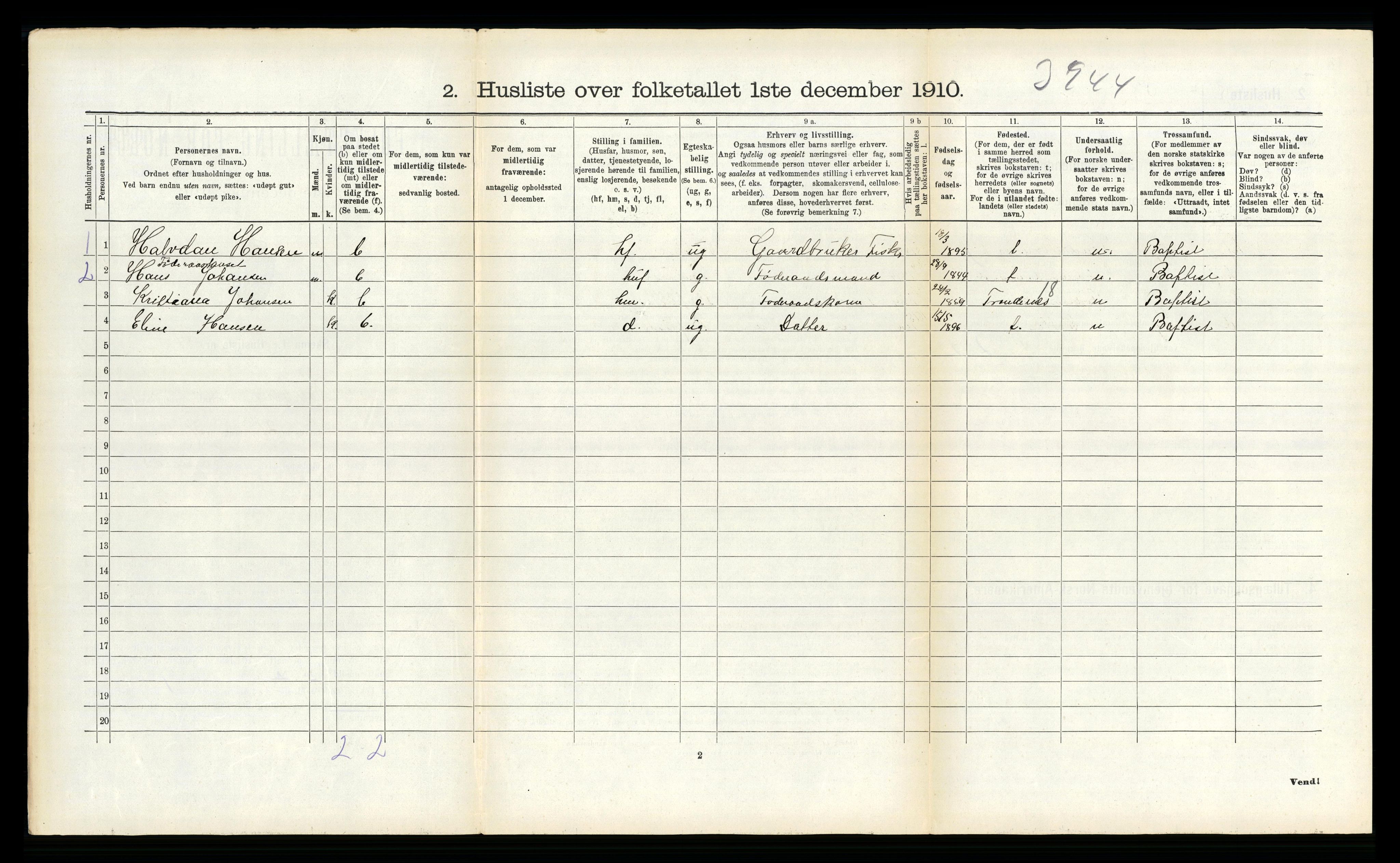 RA, 1910 census for Dverberg, 1910, p. 957