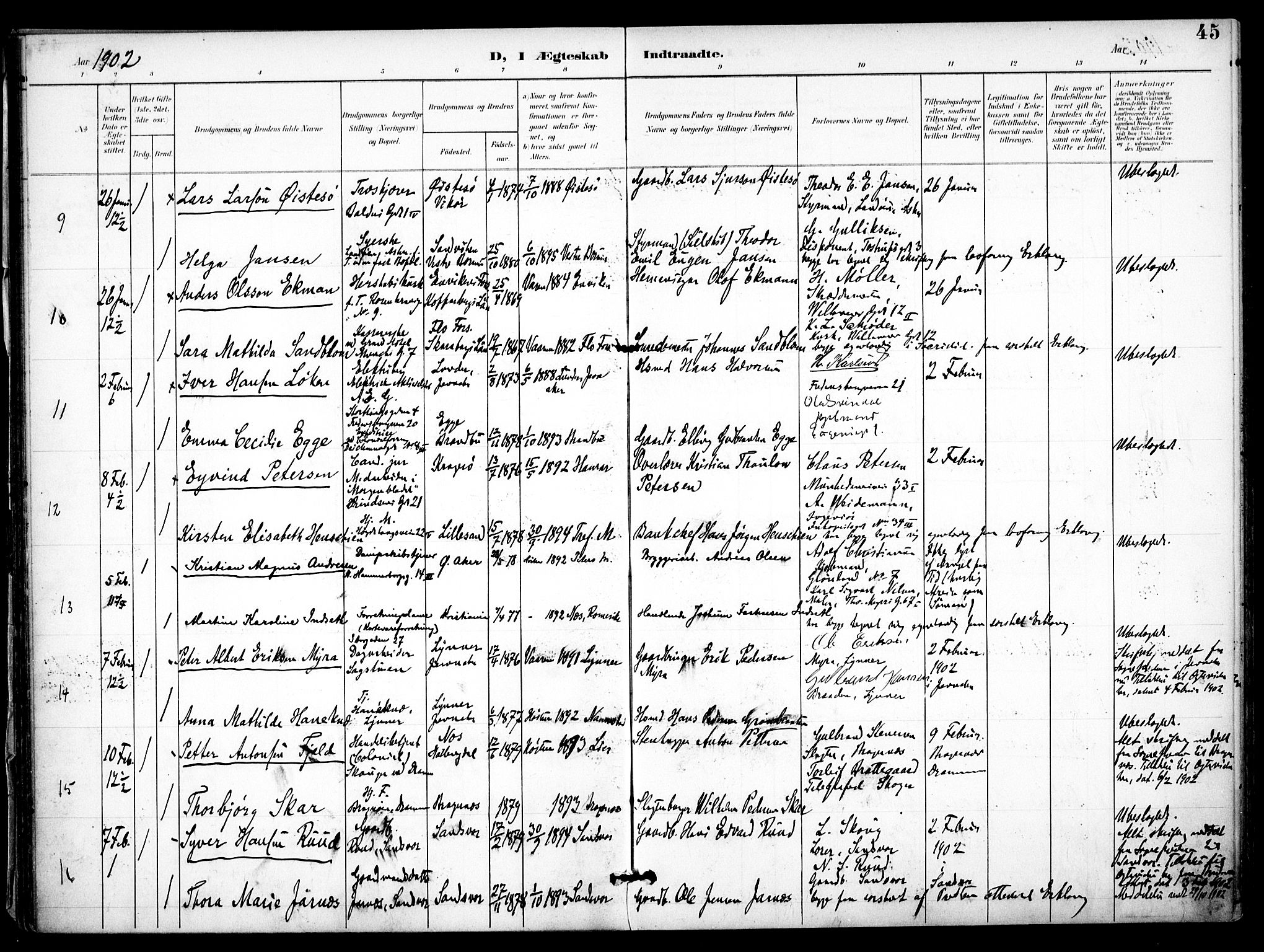 Trefoldighet prestekontor Kirkebøker, AV/SAO-A-10882/F/Fc/L0005: Parish register (official) no. III 5, 1900-1908, p. 45