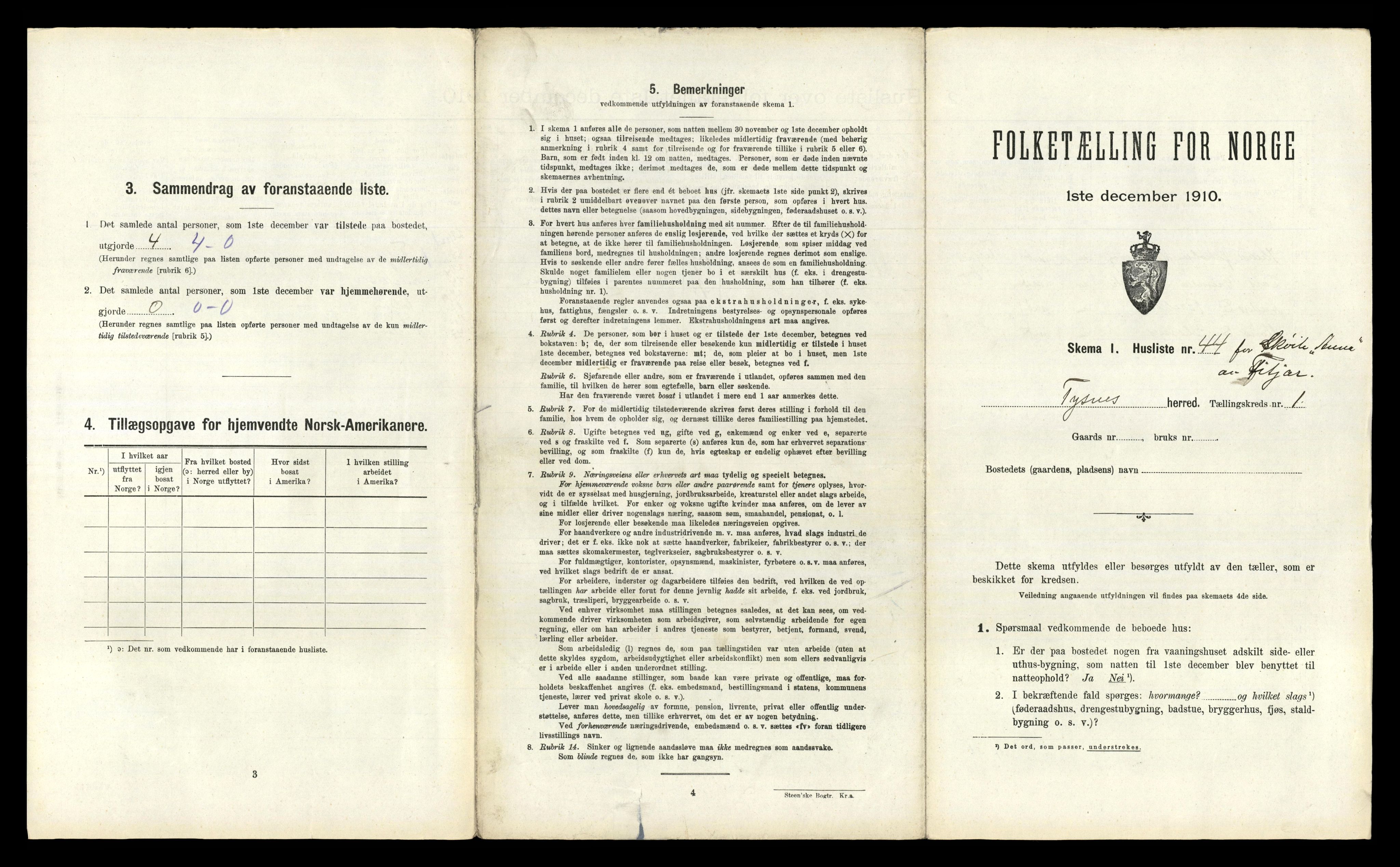 RA, 1910 census for Tysnes, 1910, p. 136