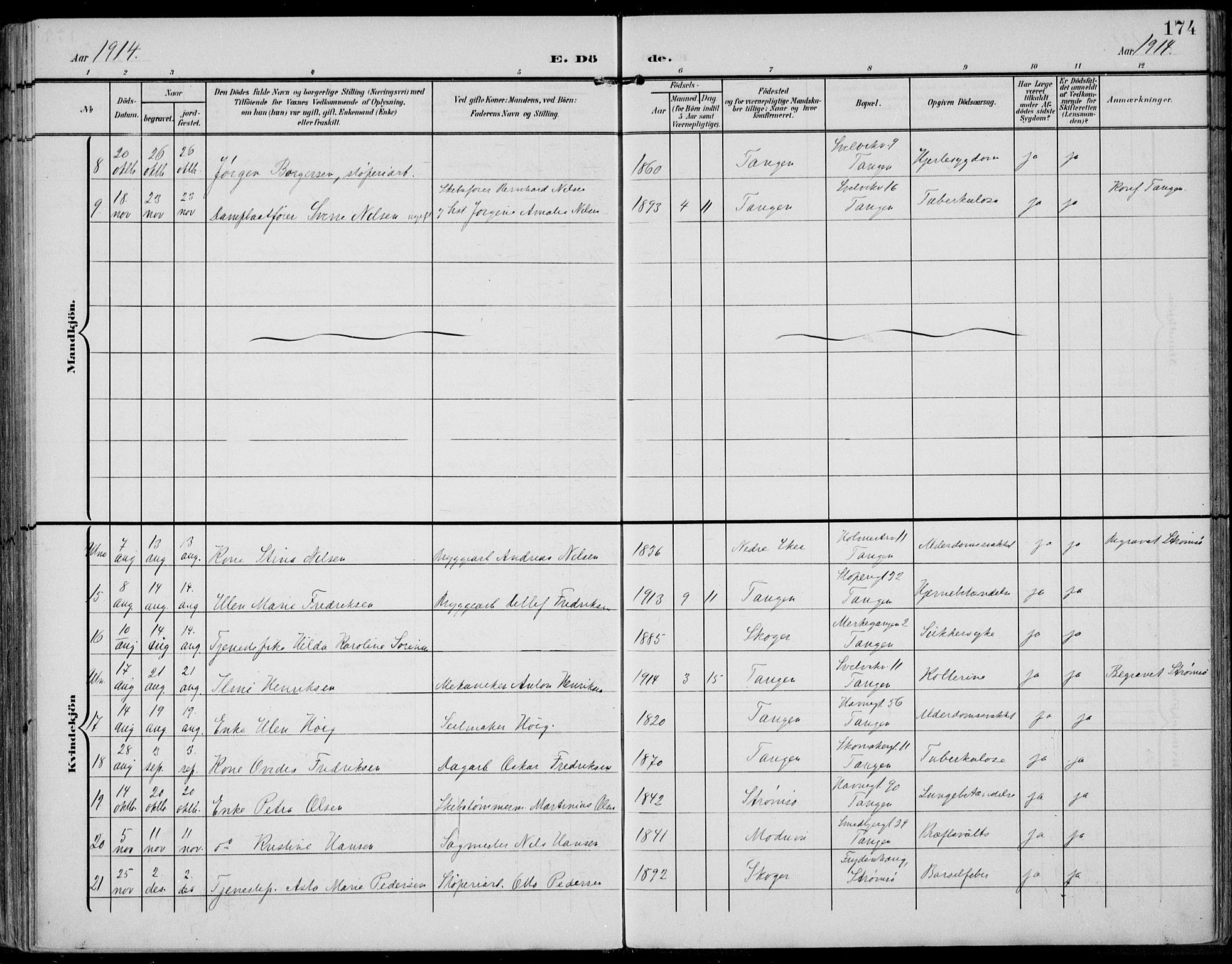 Strømsø kirkebøker, AV/SAKO-A-246/F/Fb/L0008: Parish register (official) no. II 8, 1902-1933, p. 174