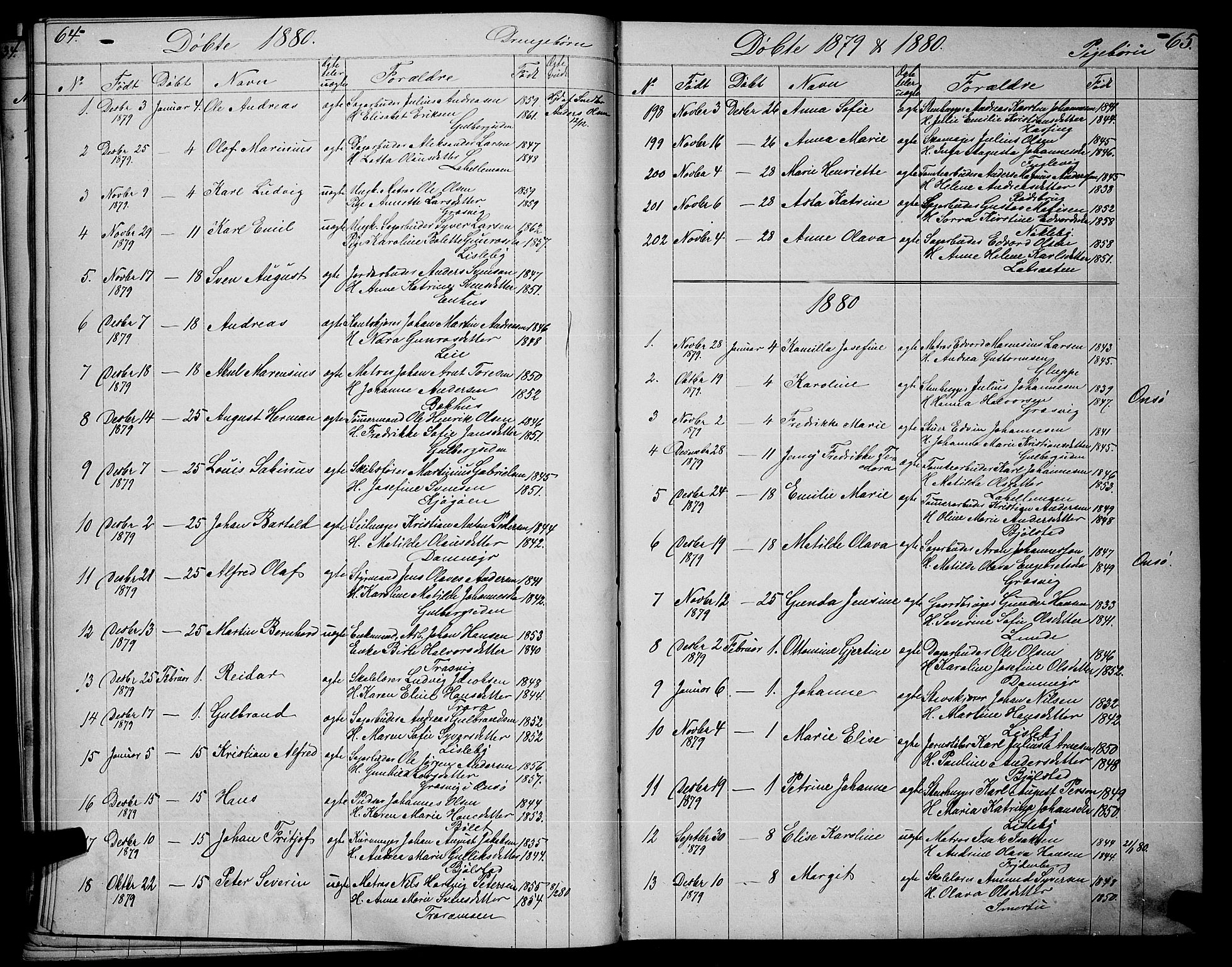 Glemmen prestekontor Kirkebøker, AV/SAO-A-10908/G/Ga/L0005: Parish register (copy) no. 5, 1876-1893, p. 64-65