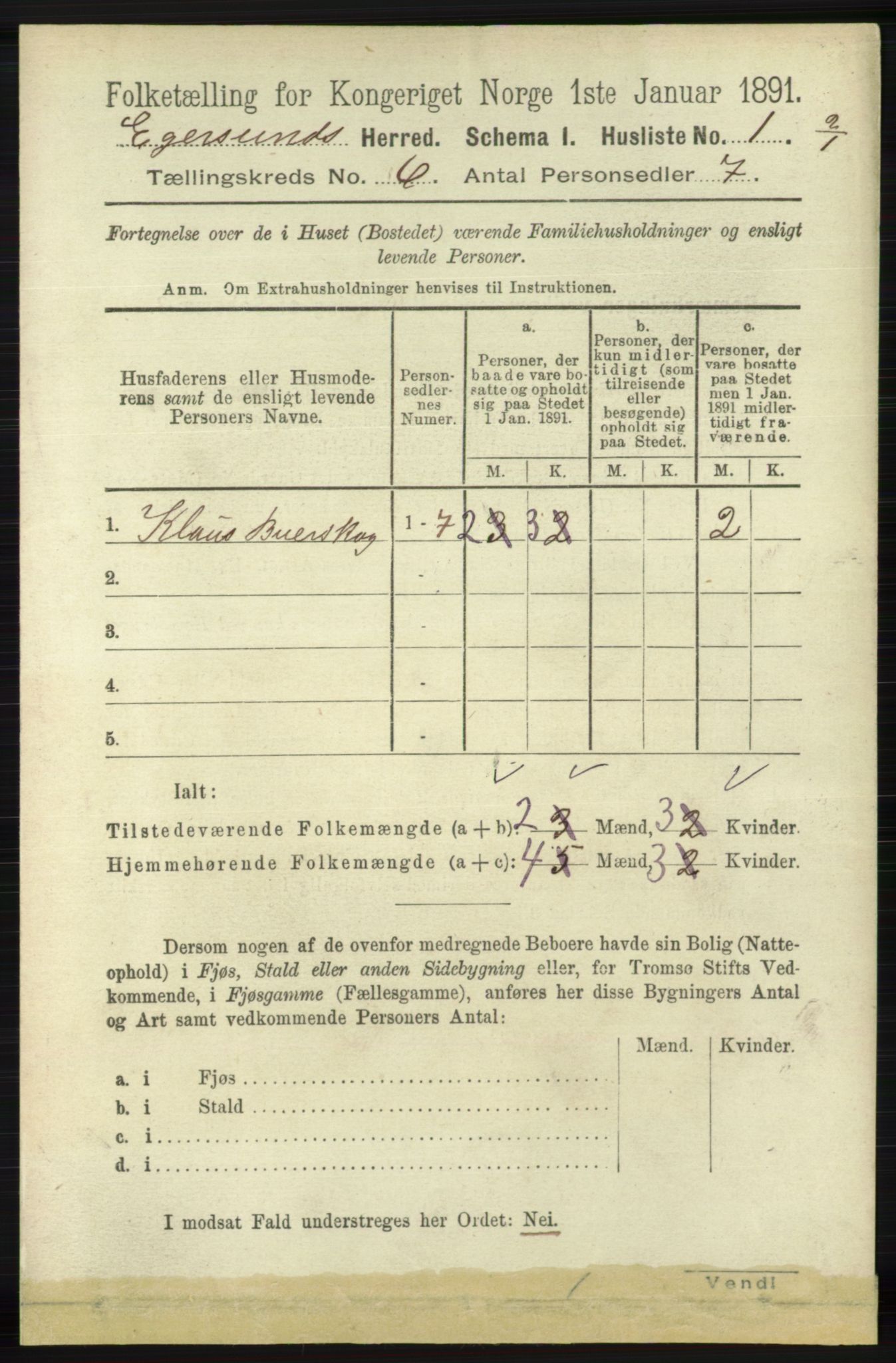 RA, 1891 census for 1116 Eigersund herred, 1891, p. 2194
