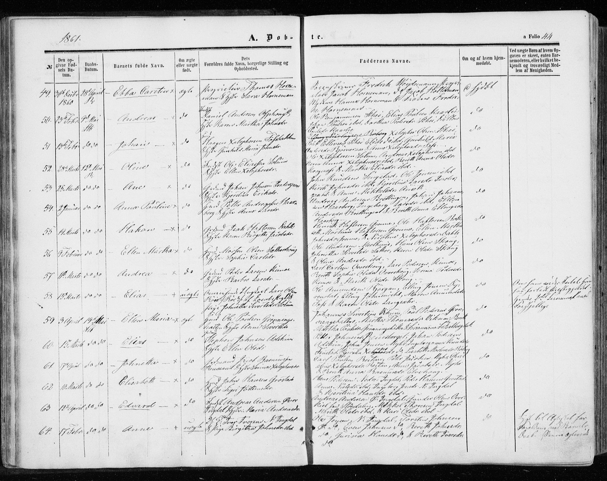 Ministerialprotokoller, klokkerbøker og fødselsregistre - Sør-Trøndelag, SAT/A-1456/646/L0612: Parish register (official) no. 646A10, 1858-1869, p. 44