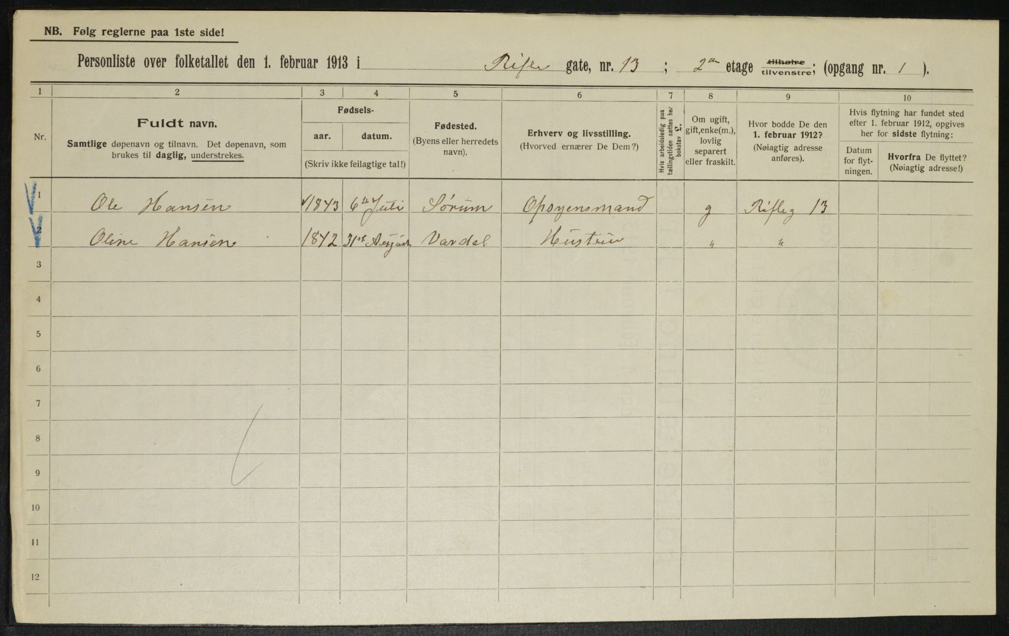 OBA, Municipal Census 1913 for Kristiania, 1913, p. 83190