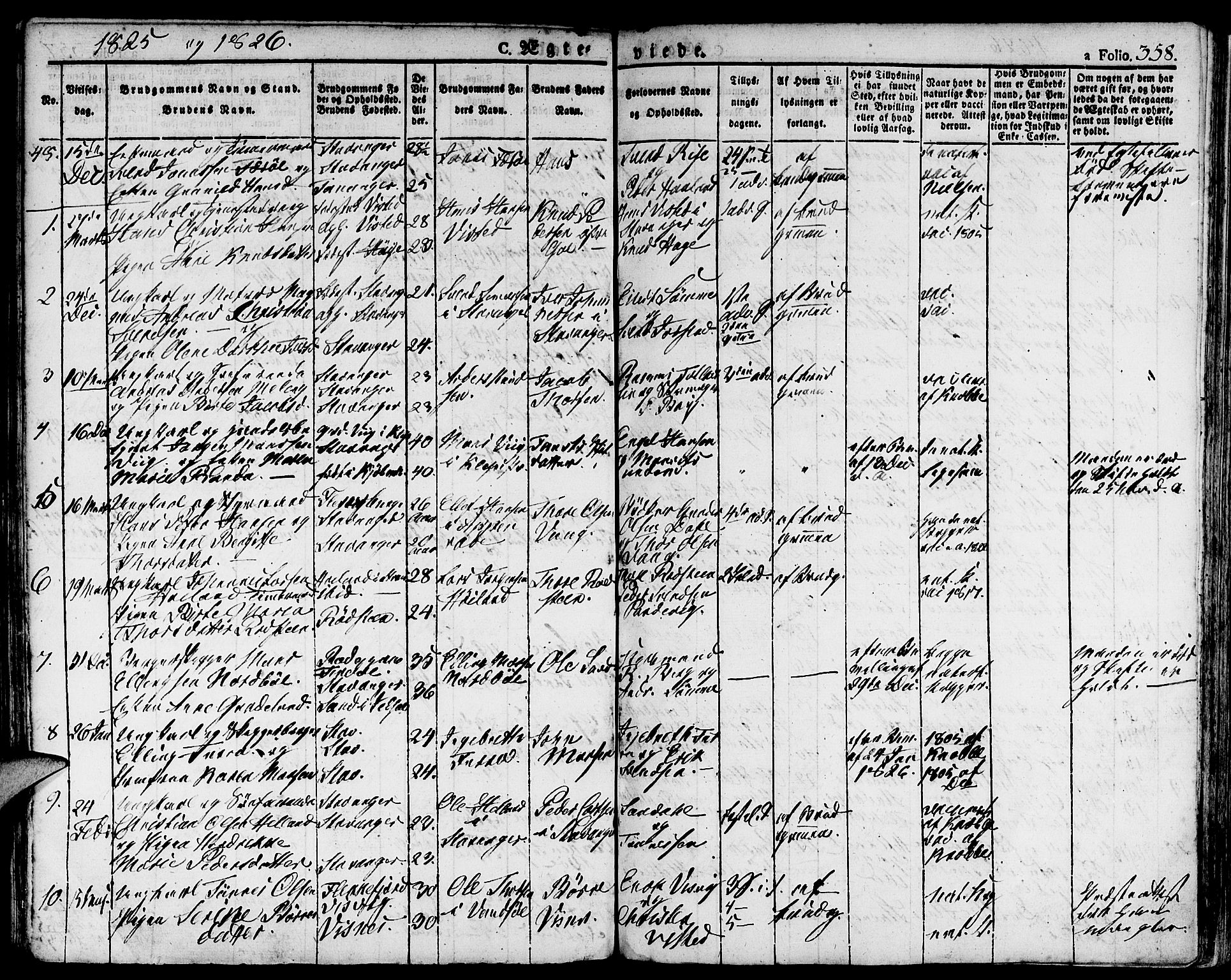 Domkirken sokneprestkontor, SAST/A-101812/001/30/30BA/L0009: Parish register (official) no. A 9, 1821-1832, p. 358