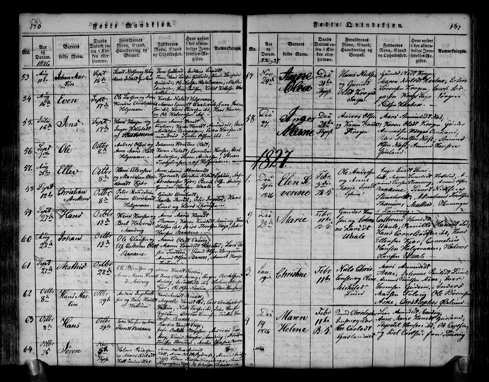 Brunlanes kirkebøker, SAKO/A-342/G/Ga/L0001: Parish register (copy) no. I 1, 1814-1834, p. 170-171