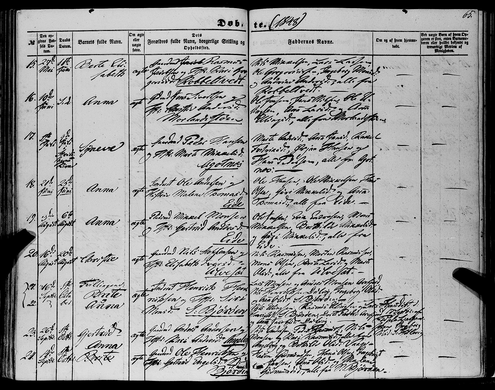 Fjell sokneprestembete, SAB/A-75301/H/Haa: Parish register (official) no. A 2, 1847-1864, p. 65
