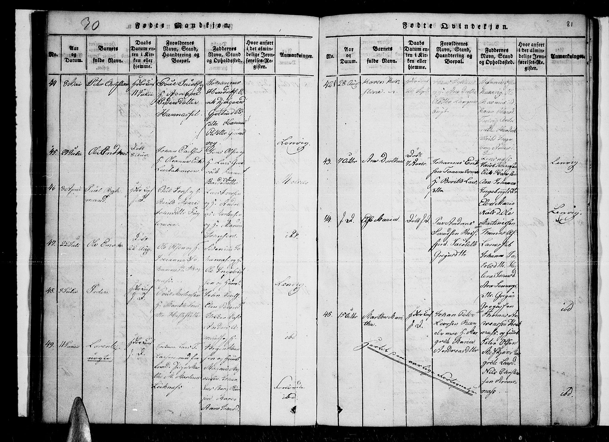 Lenvik sokneprestembete, SATØ/S-1310/H/Ha/Haa/L0003kirke: Parish register (official) no. 3, 1820-1831, p. 81