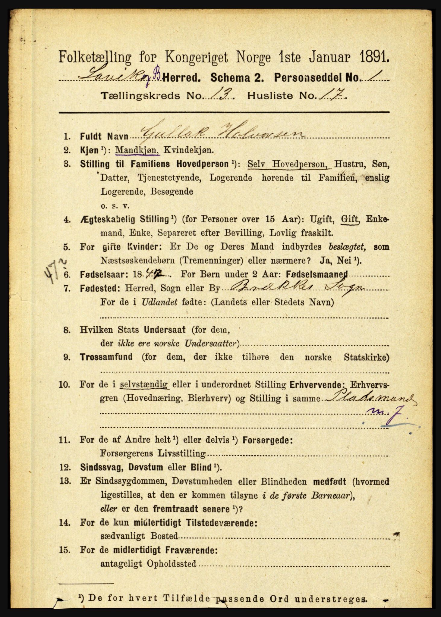 RA, 1891 census for 1415 Lavik og Brekke, 1891, p. 2622