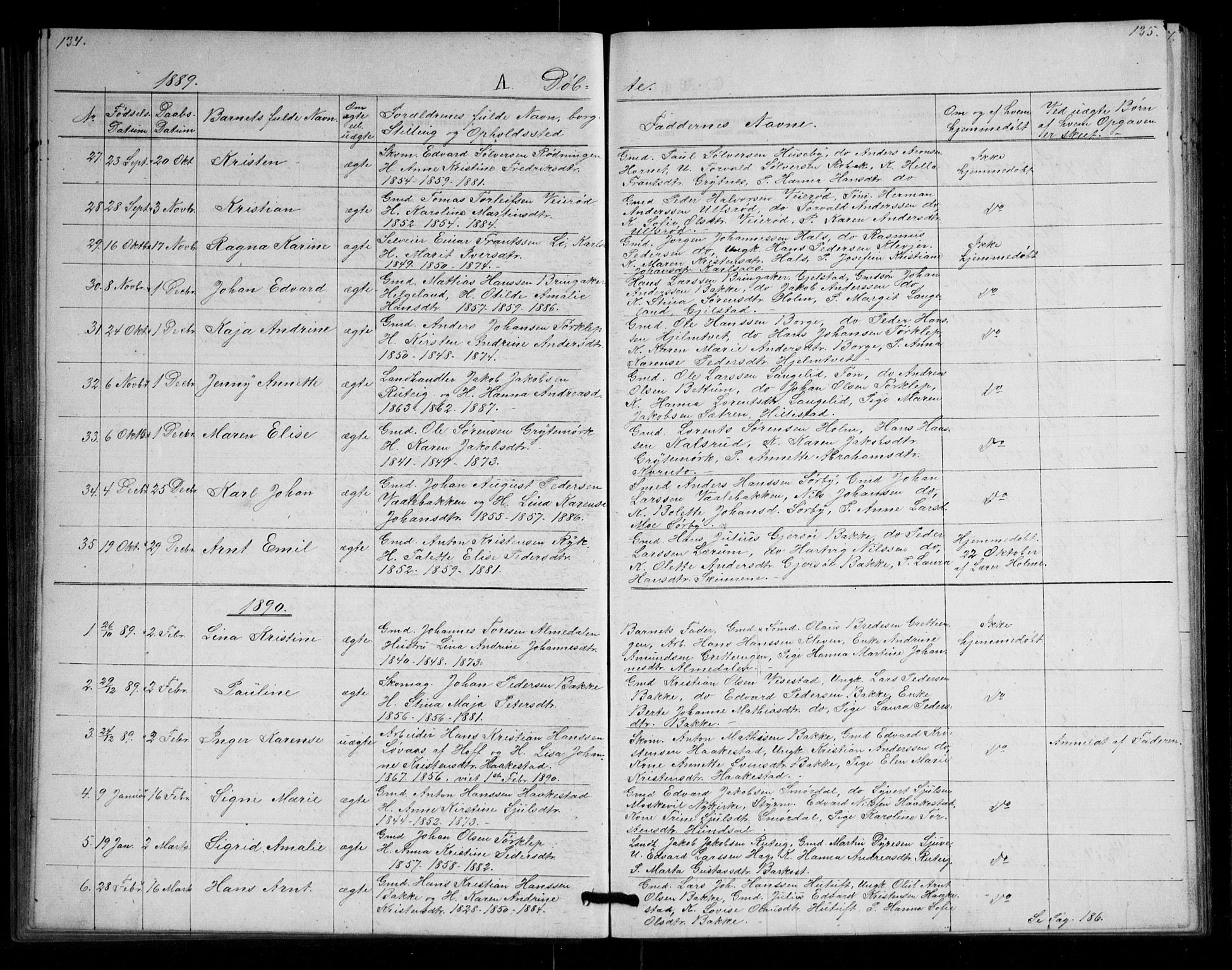 Våle kirkebøker, SAKO/A-334/G/Ga/L0004a: Parish register (copy) no. I 4, 1874-1893, p. 134-135