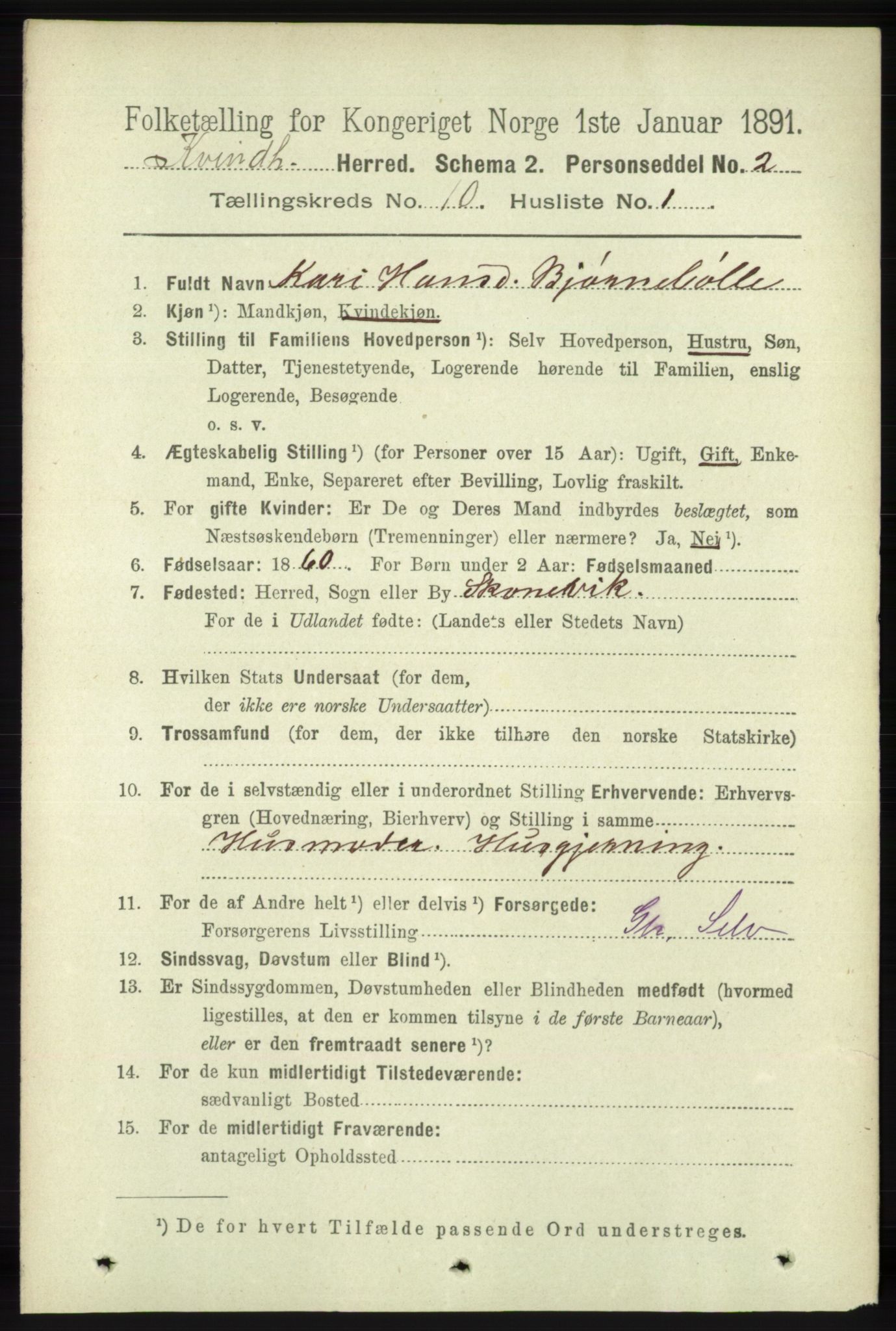 RA, 1891 census for 1224 Kvinnherad, 1891, p. 3564