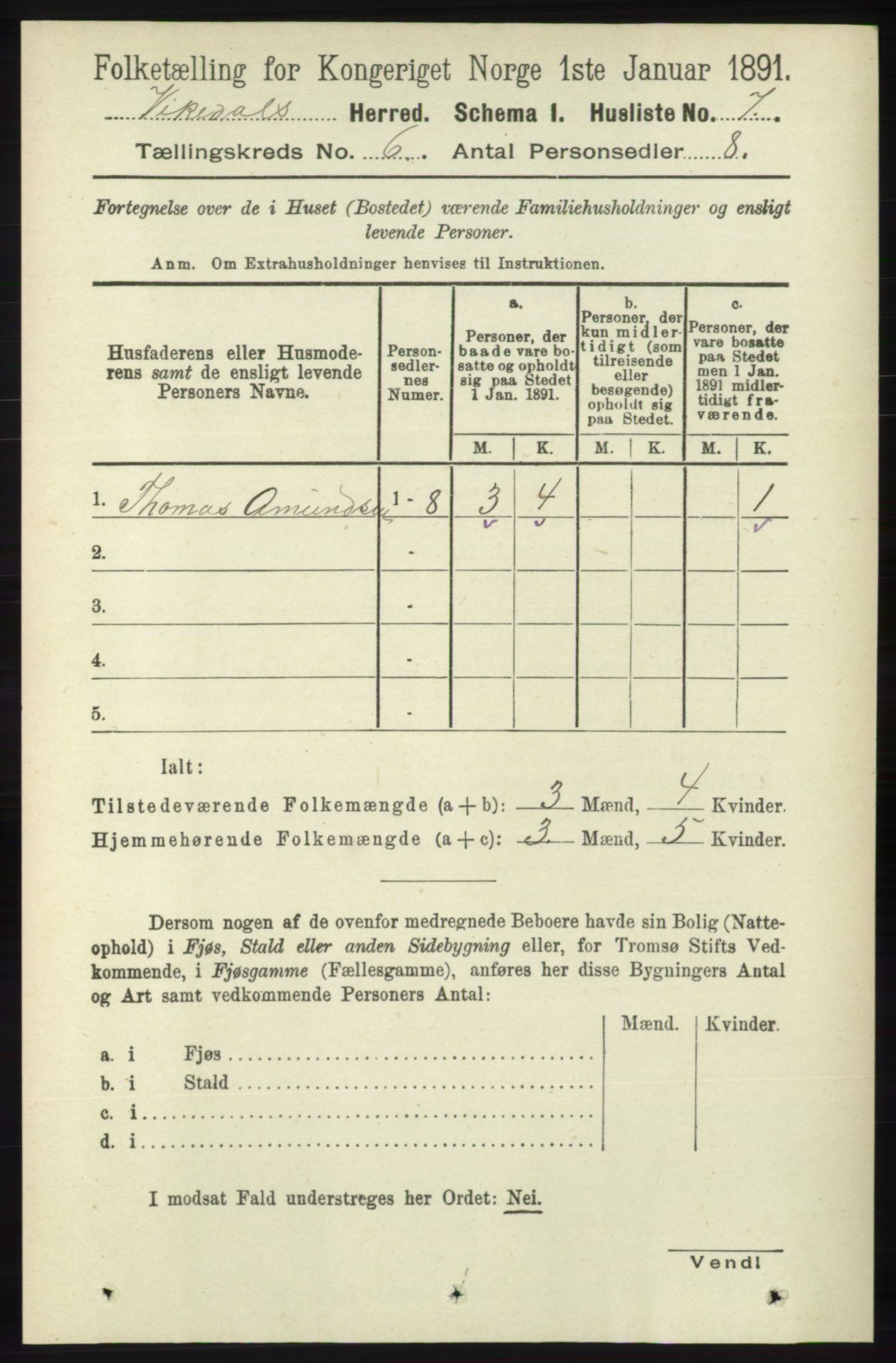 RA, 1891 census for 1157 Vikedal, 1891, p. 1497