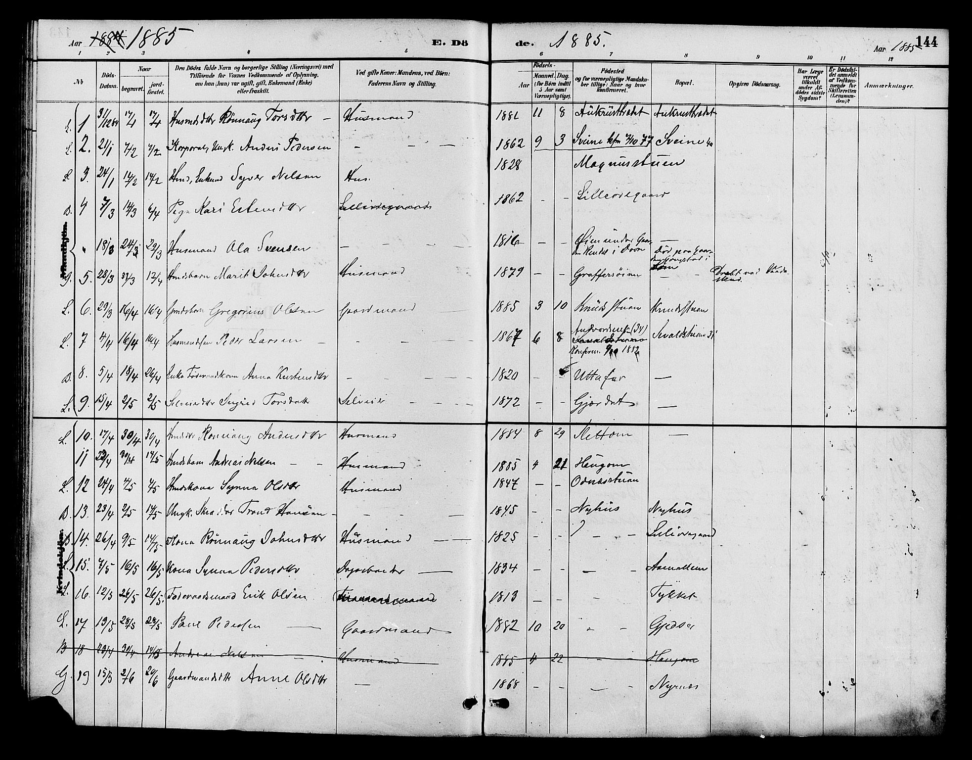 Lom prestekontor, AV/SAH-PREST-070/K/L0008: Parish register (official) no. 8, 1885-1898, p. 144