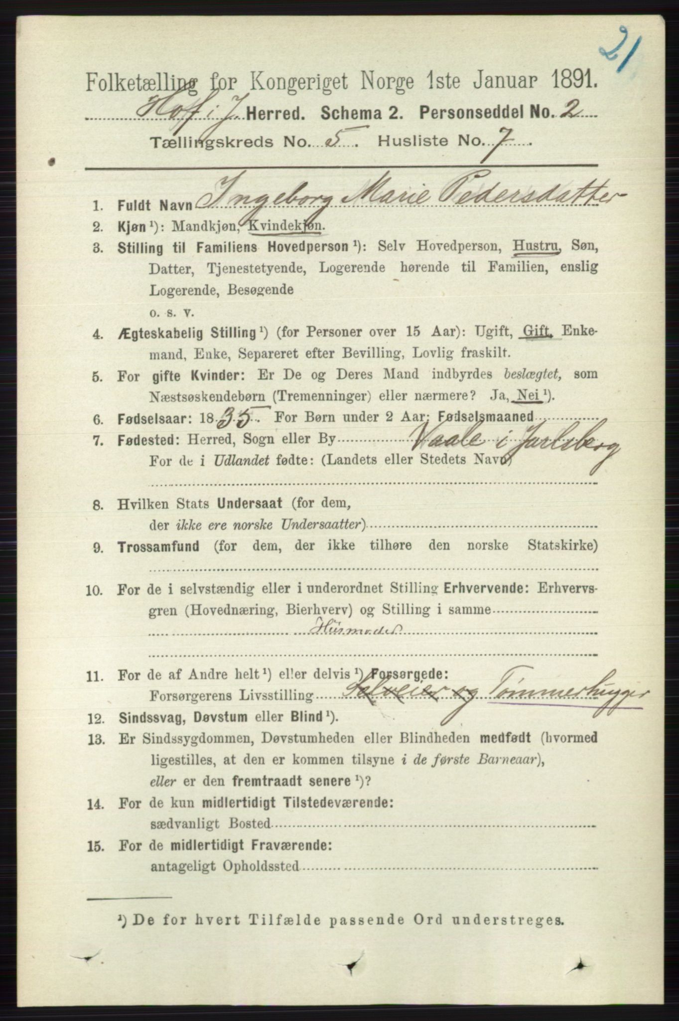 RA, 1891 census for 0714 Hof, 1891, p. 1527