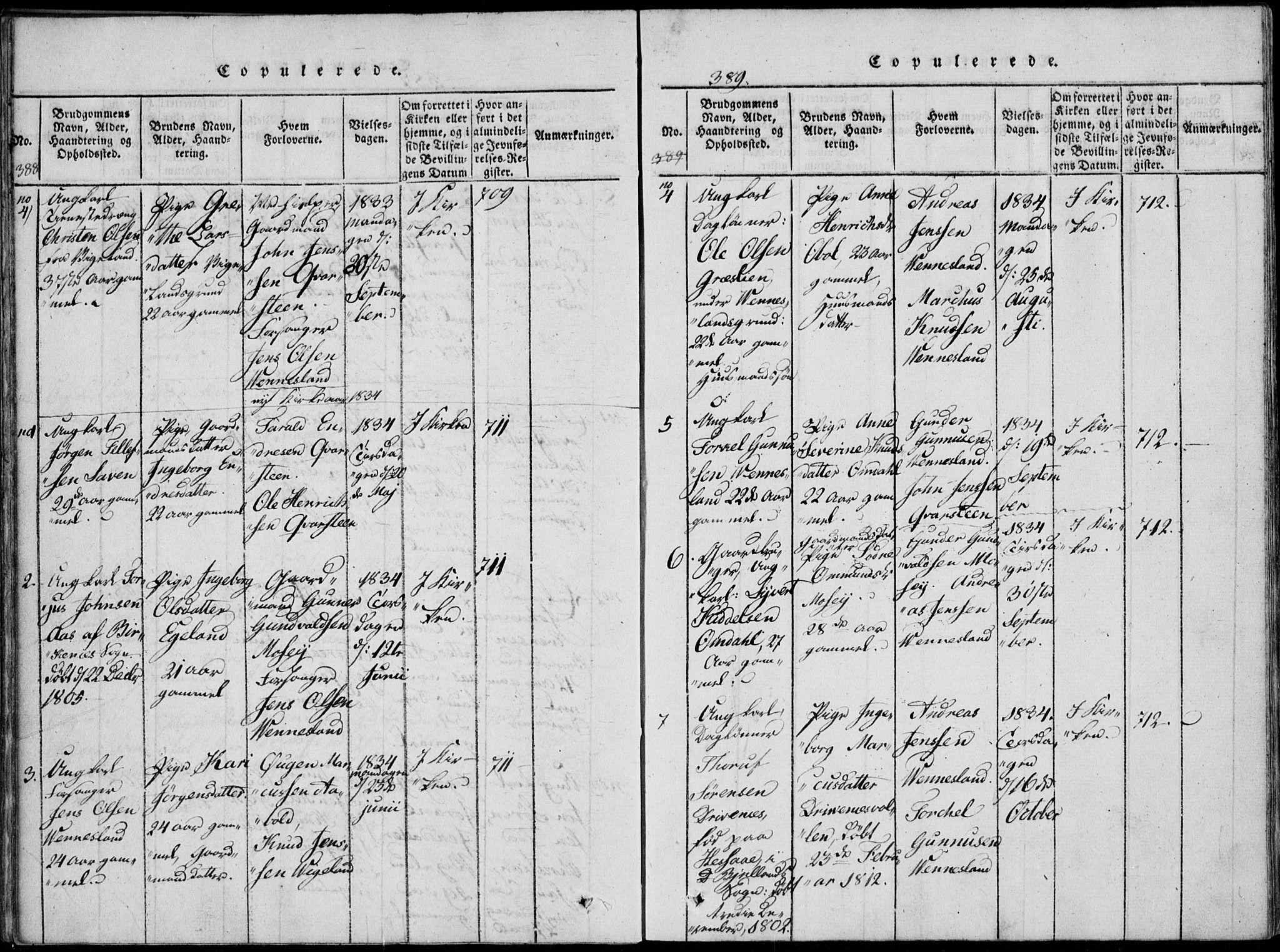 Vennesla sokneprestkontor, AV/SAK-1111-0045/Fa/Fab/L0003: Parish register (official) no. A 3, 1820-1834, p. 388-389