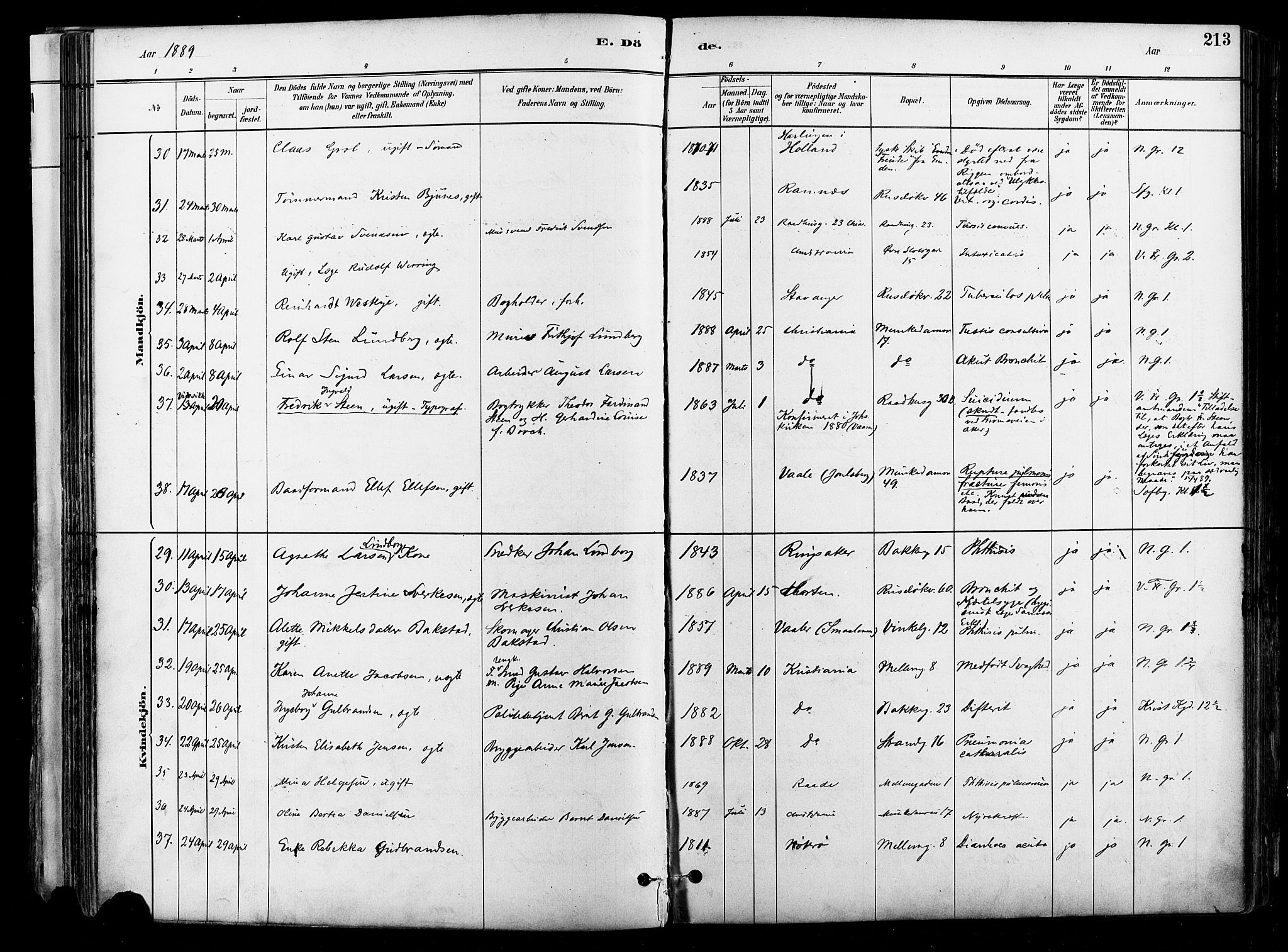Johannes prestekontor Kirkebøker, AV/SAO-A-10852/F/Fa/L0004: Parish register (official) no. 4, 1883-1907, p. 213