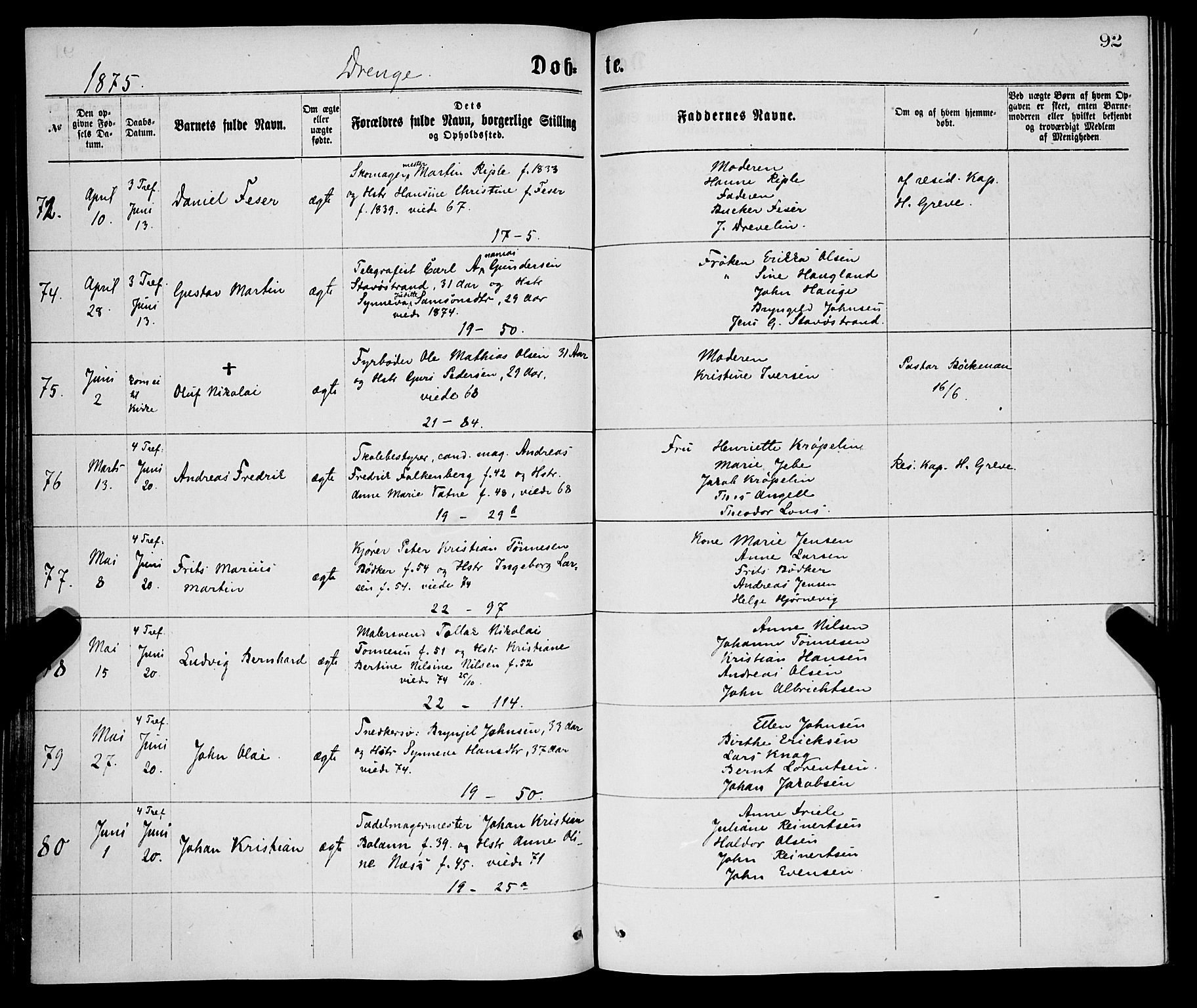 Korskirken sokneprestembete, AV/SAB-A-76101/H/Haa/L0020: Parish register (official) no. B 6, 1871-1878, p. 92