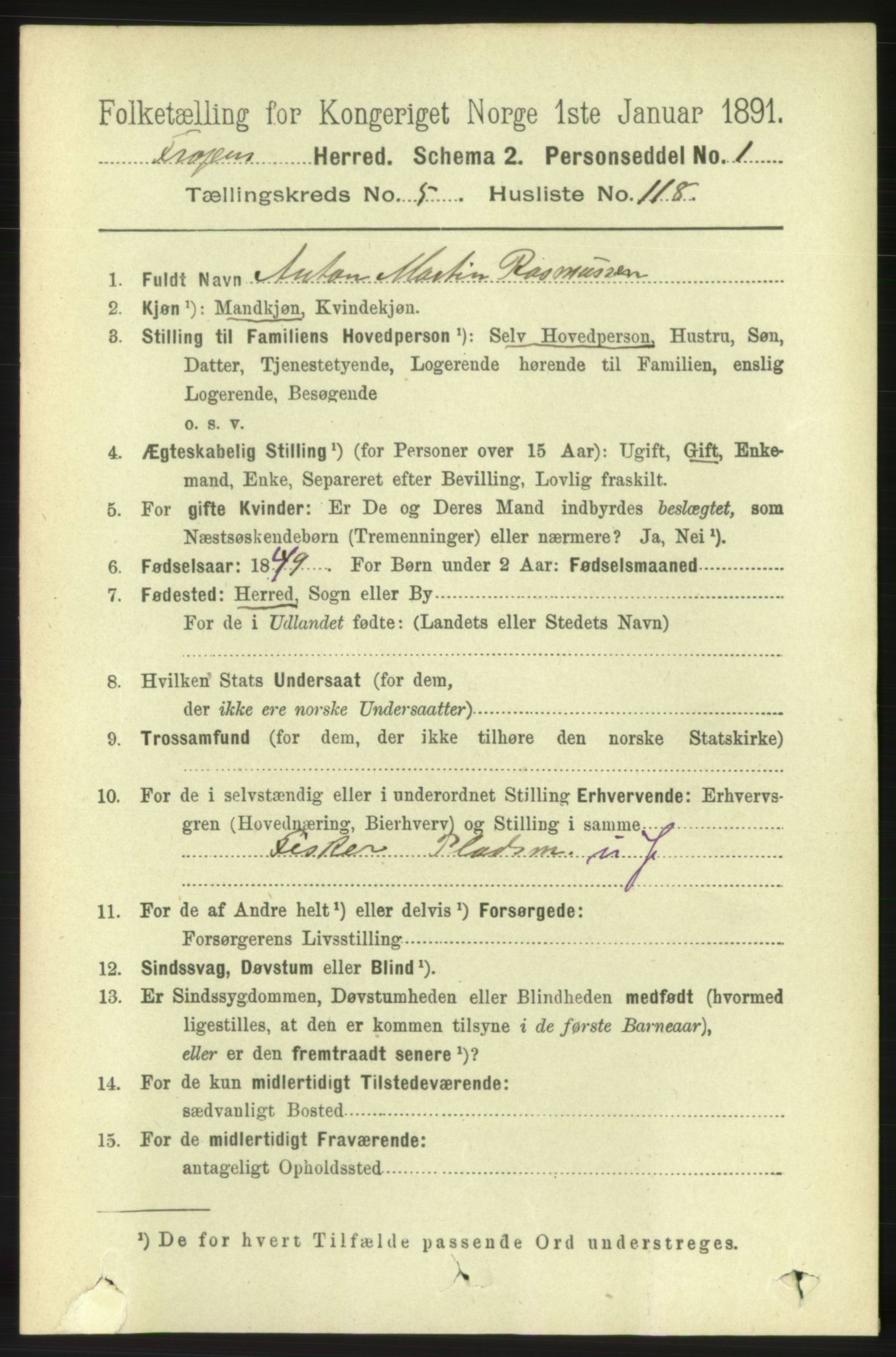 RA, 1891 census for 1619 Frøya, 1891, p. 4062