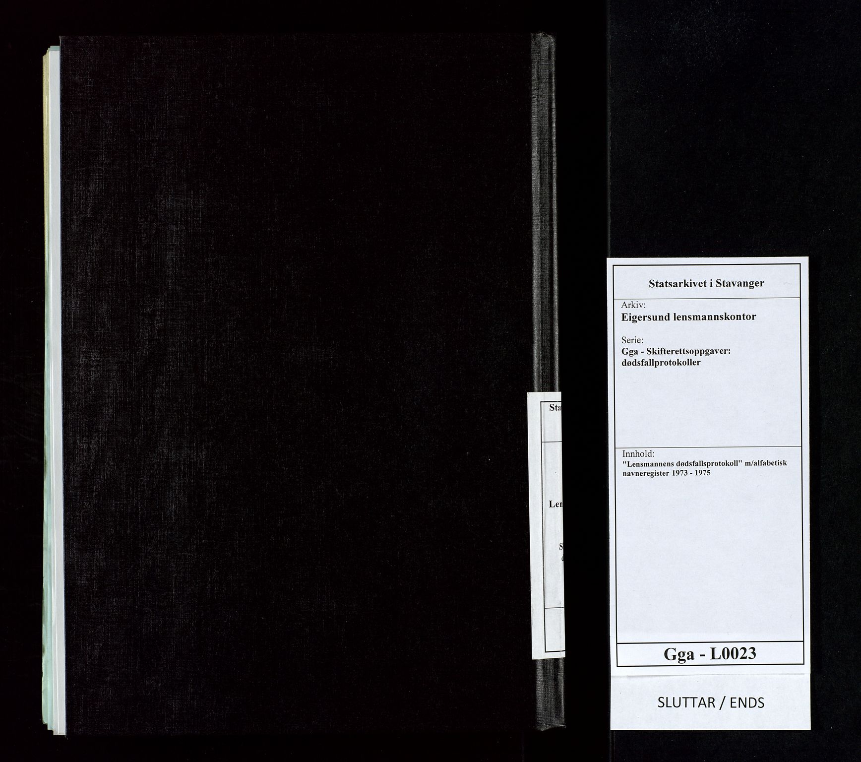 Eigersund lensmannskontor, AV/SAST-A-100171/Gga/L0023: "Lensmannens dødsfallsprotokoll" m/alfabetisk navneregister, 1973-1975