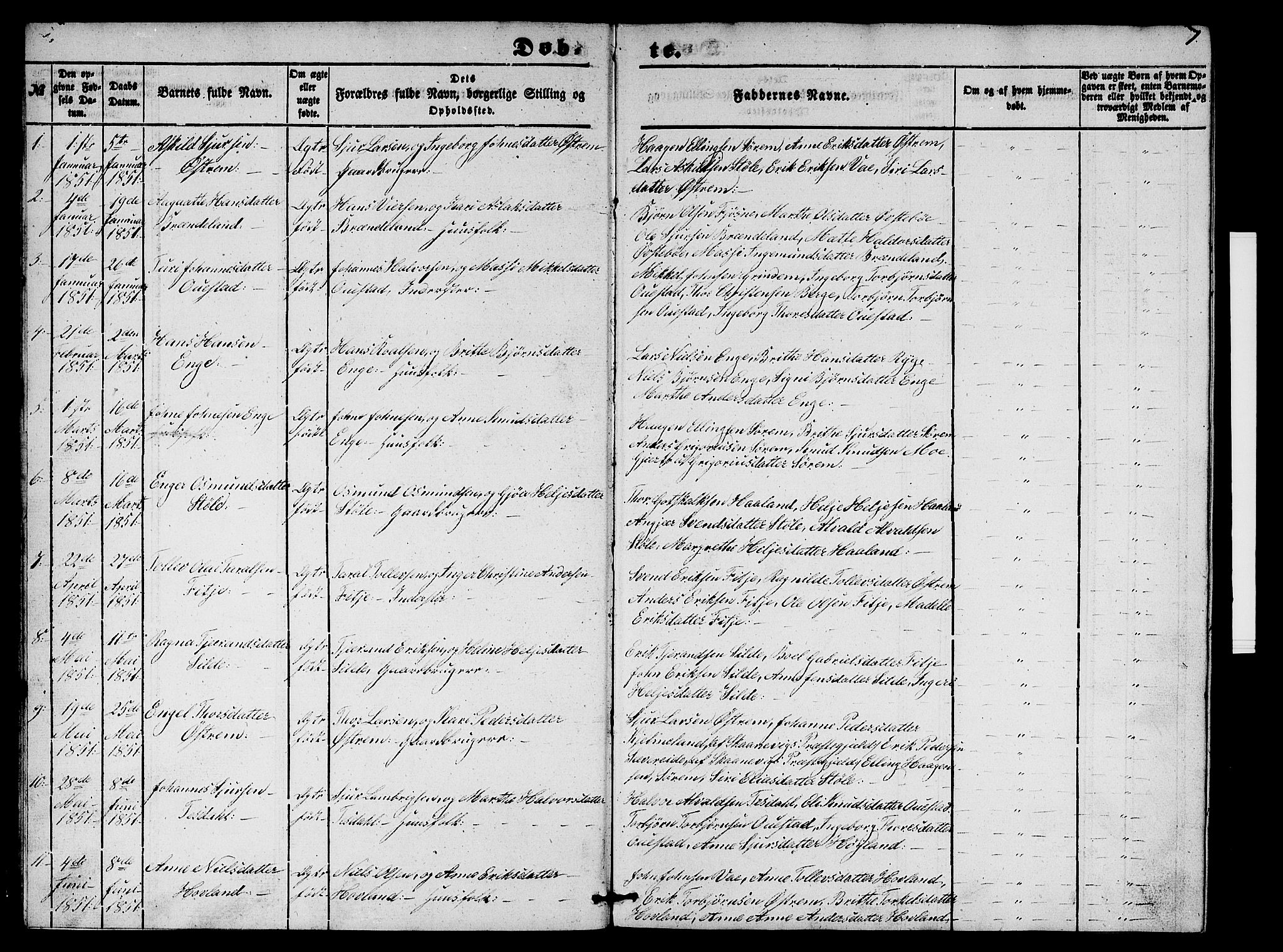 Etne sokneprestembete, SAB/A-75001/H/Hab: Parish register (copy) no. A 2, 1851-1862, p. 1