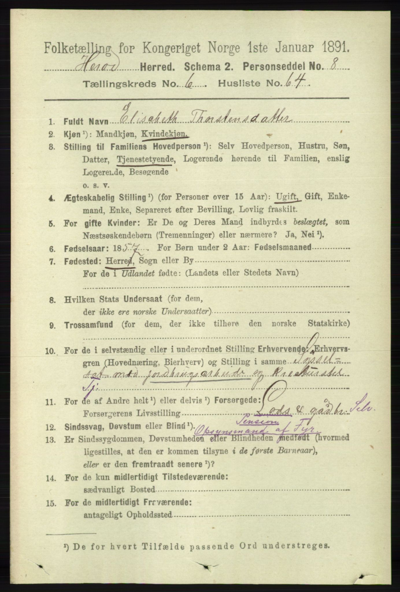 RA, 1891 census for 1039 Herad, 1891, p. 2702