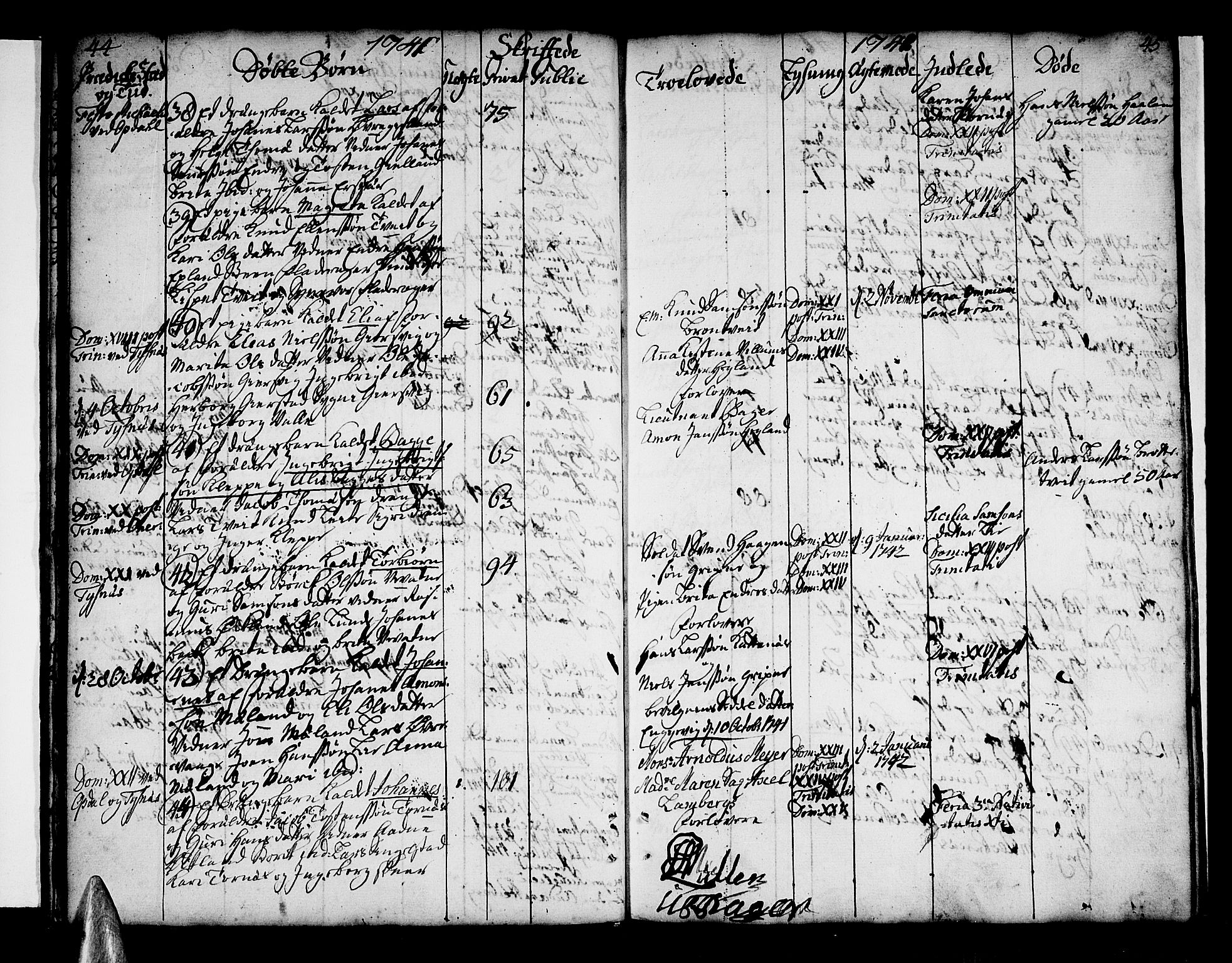 Tysnes sokneprestembete, SAB/A-78601/H/Haa: Parish register (official) no. A 3, 1740-1749, p. 44-45