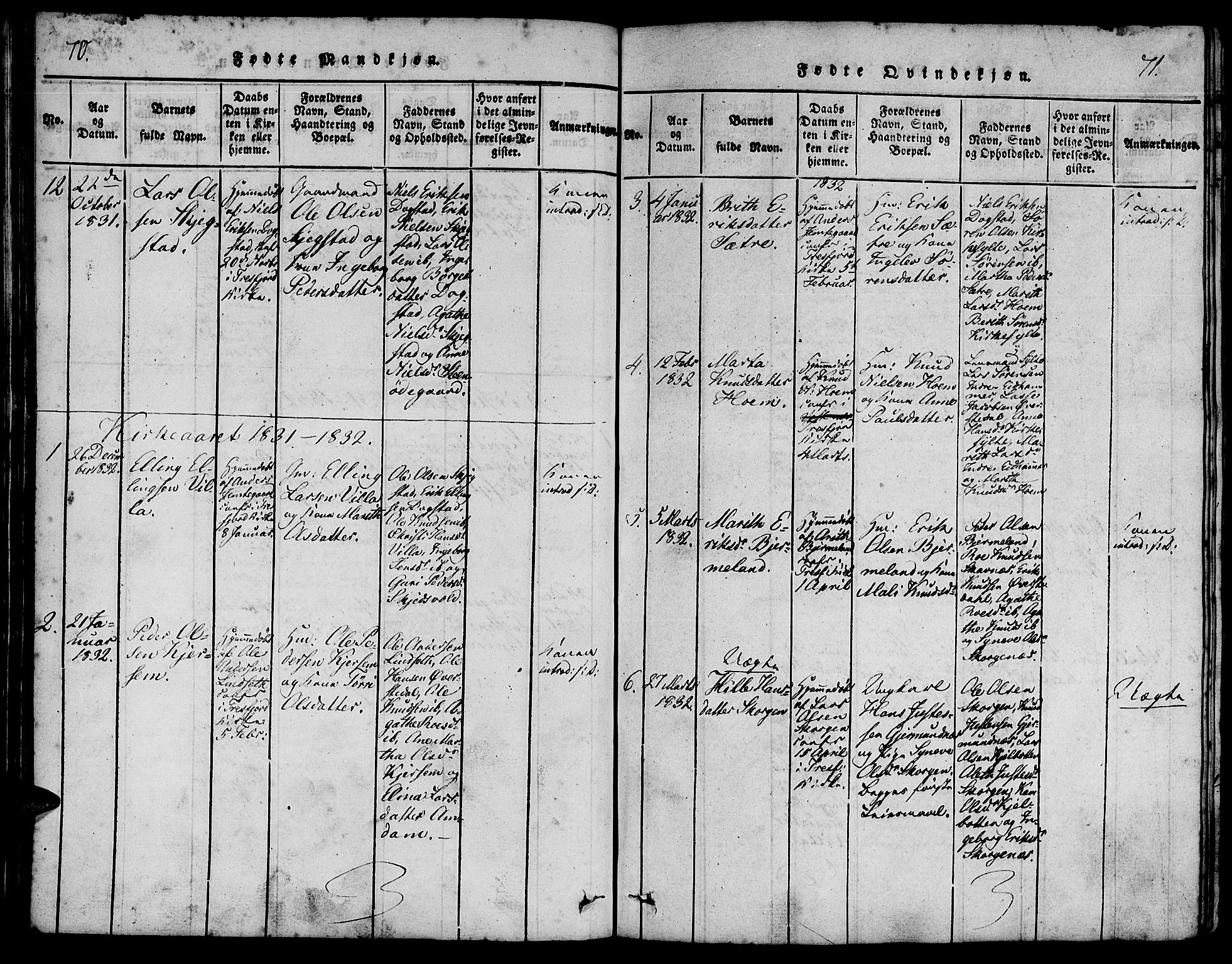 Ministerialprotokoller, klokkerbøker og fødselsregistre - Møre og Romsdal, SAT/A-1454/541/L0544: Parish register (official) no. 541A01, 1818-1847, p. 70-71