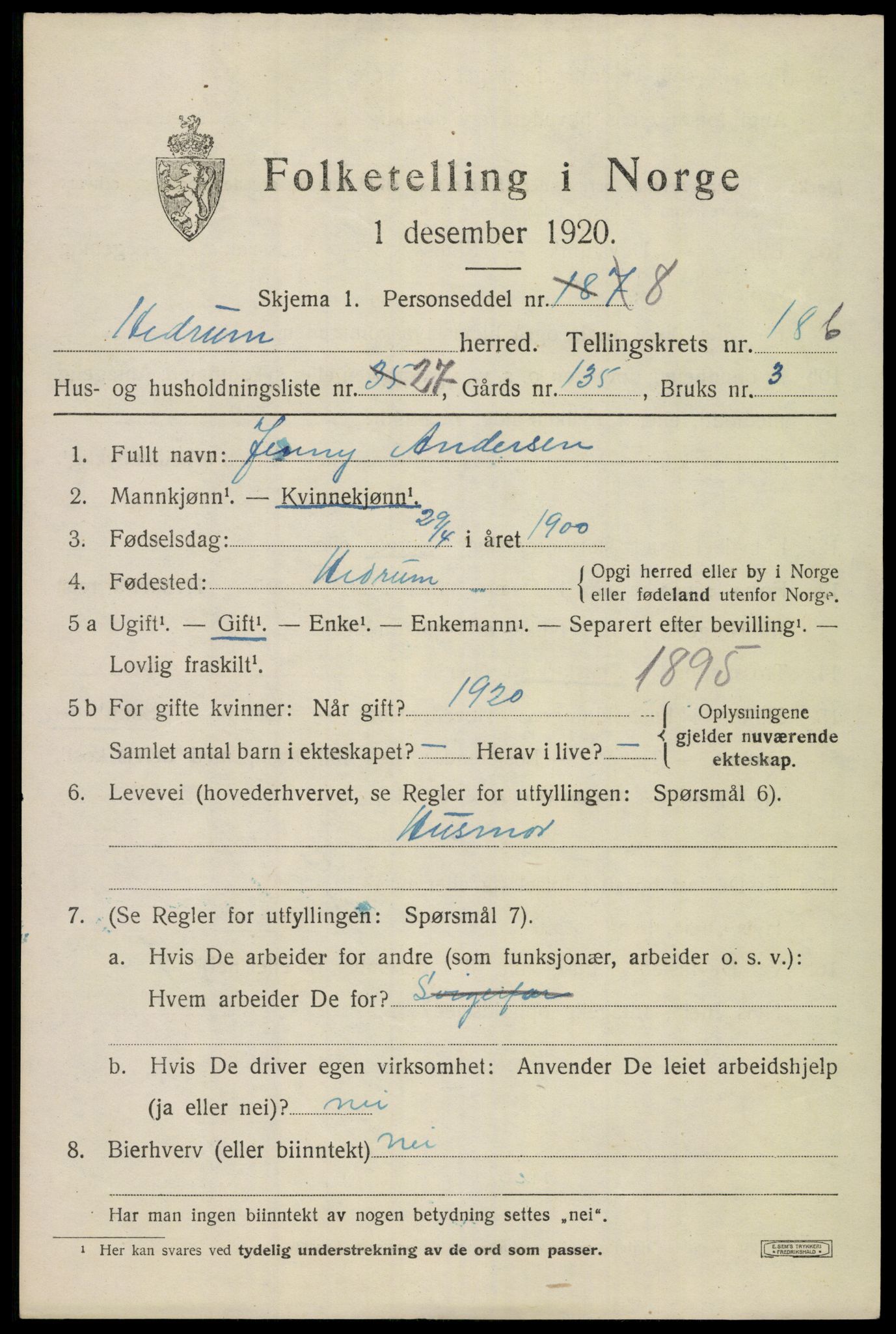 SAKO, 1920 census for Hedrum, 1920, p. 11315