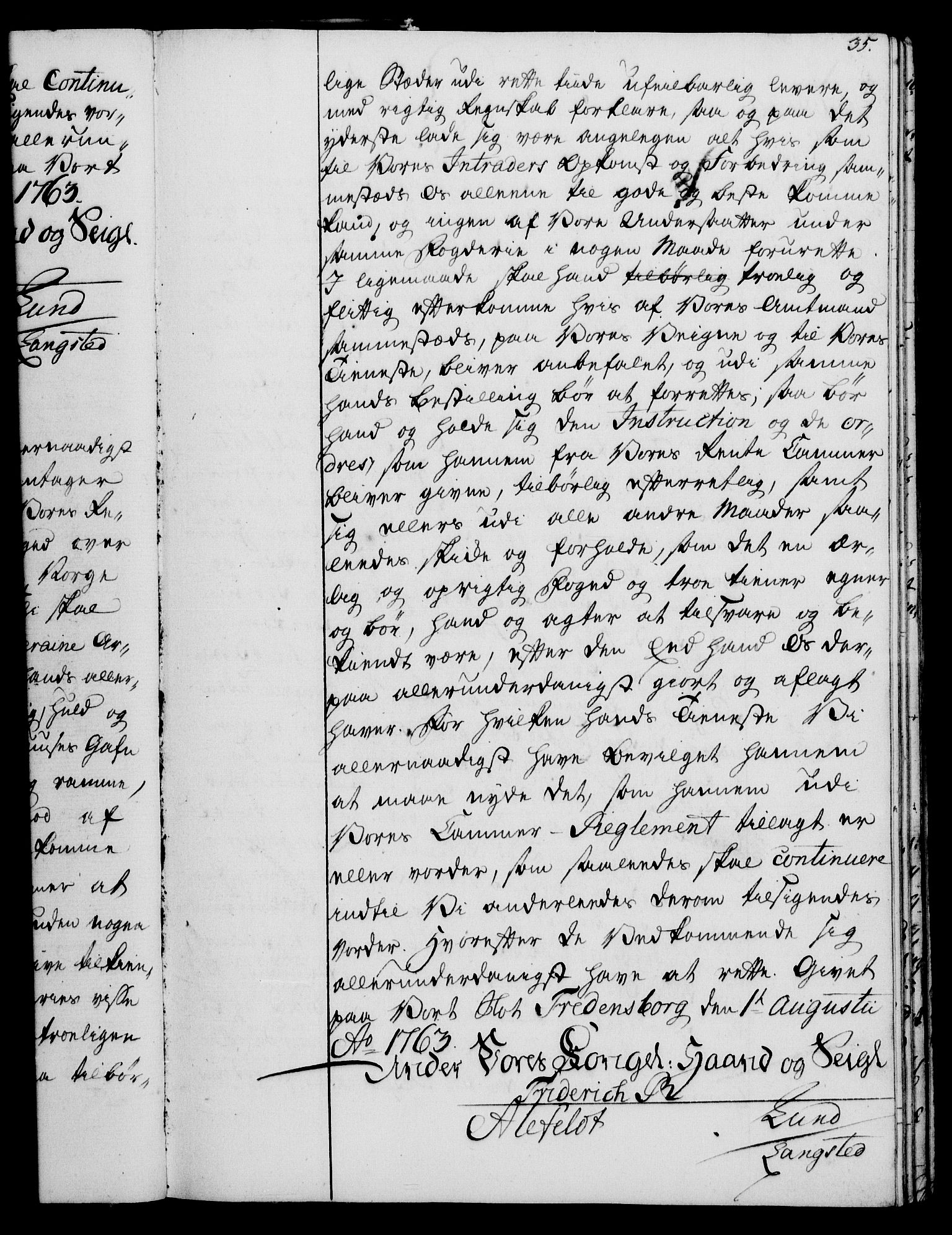 Rentekammeret, Kammerkanselliet, RA/EA-3111/G/Gg/Gge/L0004: Norsk bestallingsprotokoll med register (merket RK 53.28), 1762-1771, p. 35