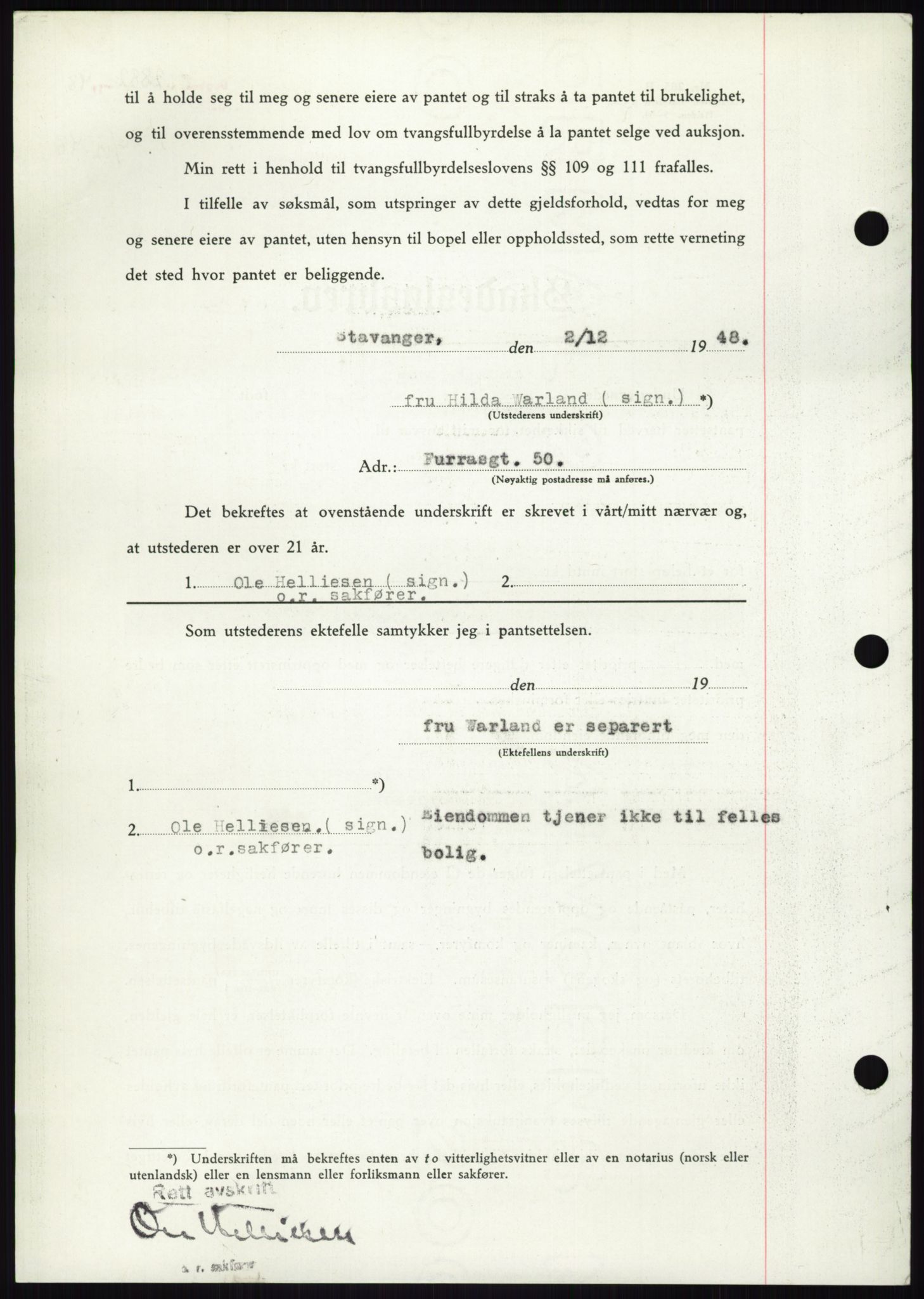 Stavanger byrett, AV/SAST-A-100455/002/G/Gb/L0032: Mortgage book, 1947-1950, Diary no: : 2882/1948