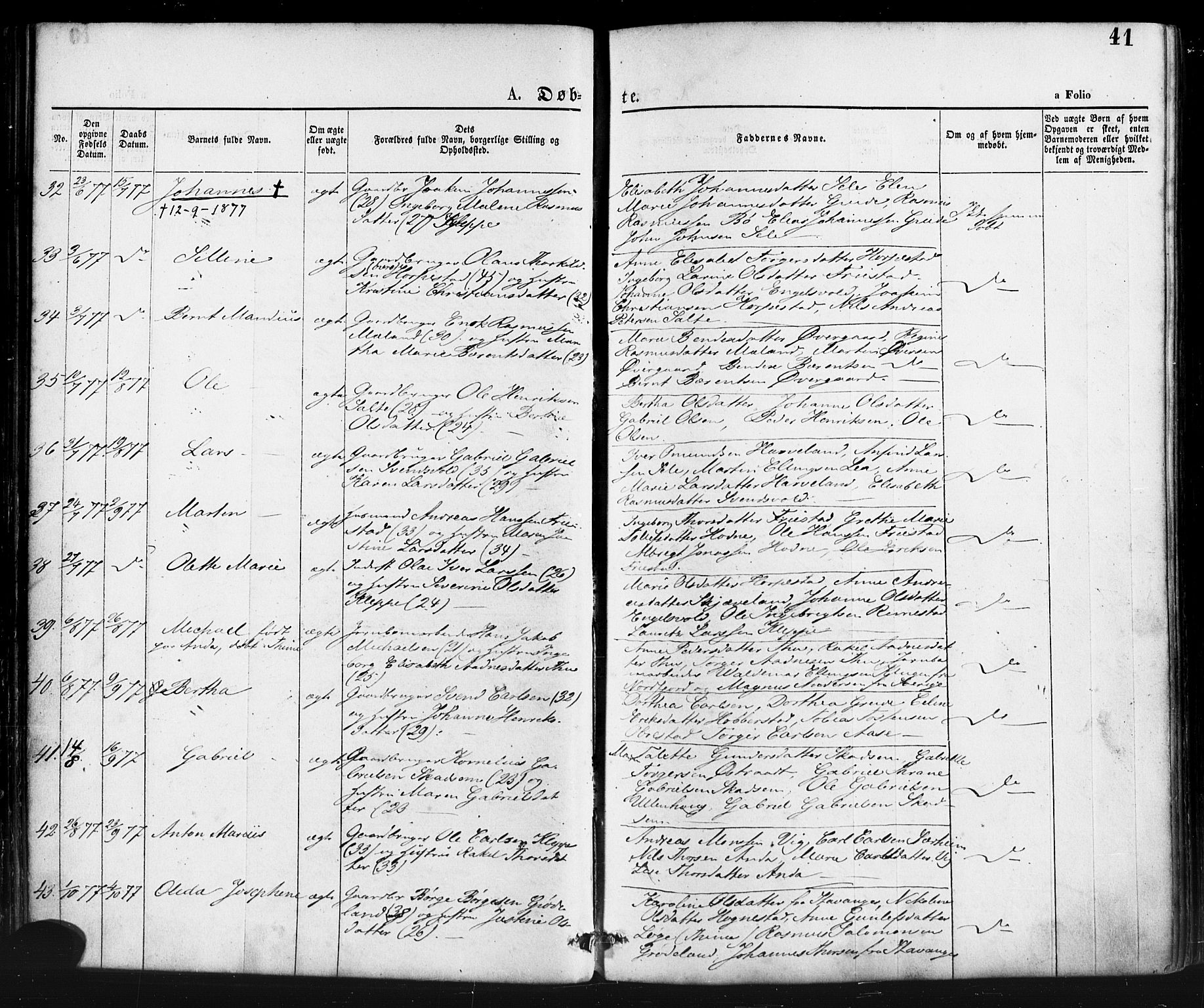 Klepp sokneprestkontor, AV/SAST-A-101803/001/3/30BA/L0006: Parish register (official) no. A 6, 1871-1885, p. 41