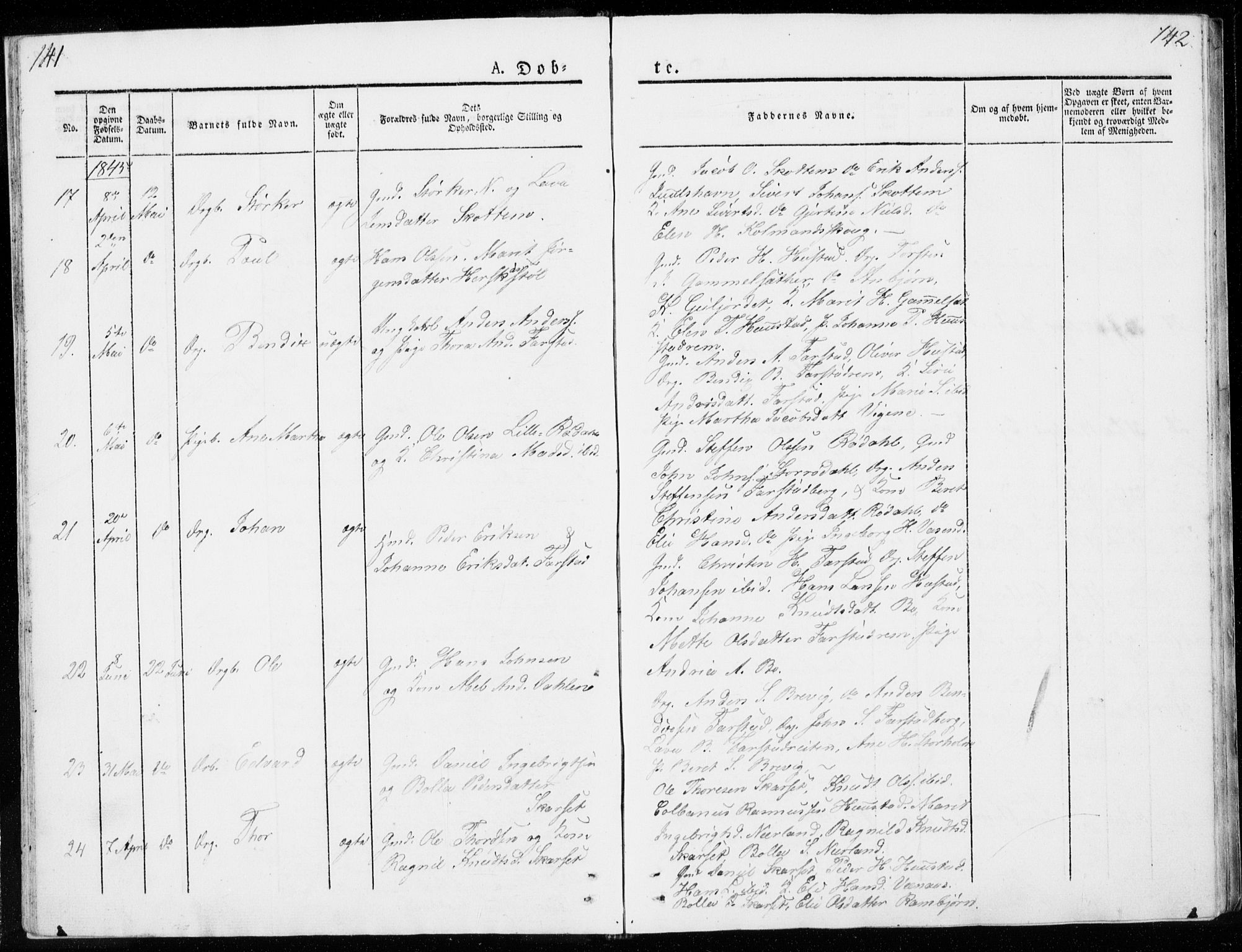 Ministerialprotokoller, klokkerbøker og fødselsregistre - Møre og Romsdal, AV/SAT-A-1454/566/L0766: Parish register (official) no. 566A05, 1842-1851, p. 141-142