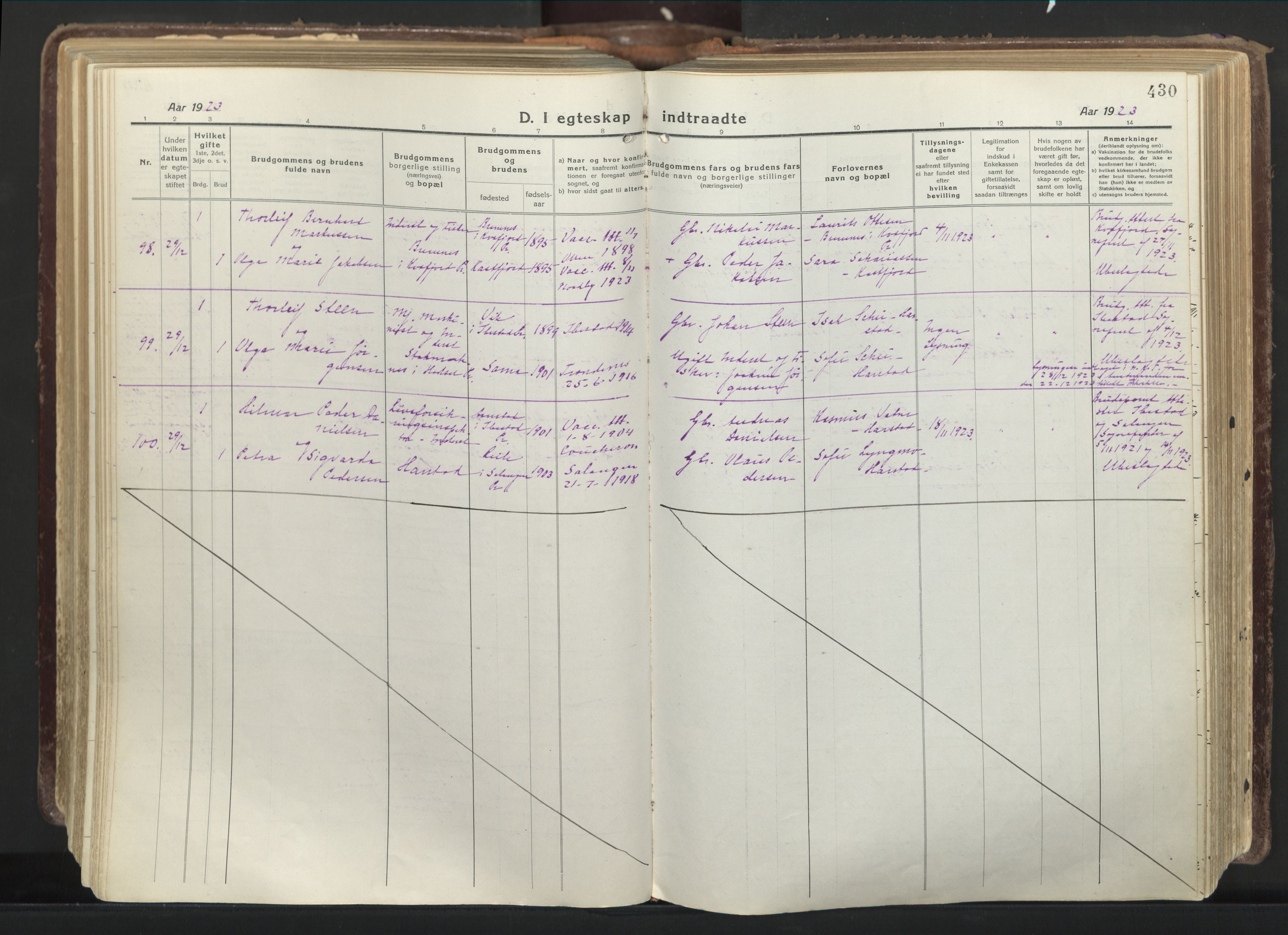 Trondenes sokneprestkontor, AV/SATØ-S-1319/H/Ha/L0019kirke: Parish register (official) no. 19, 1919-1928, p. 430