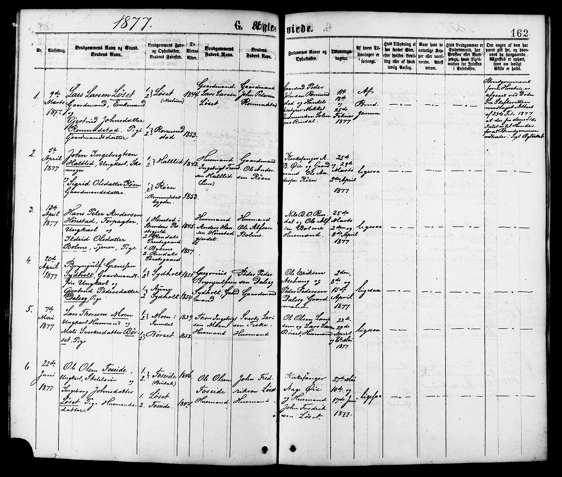 Ministerialprotokoller, klokkerbøker og fødselsregistre - Møre og Romsdal, AV/SAT-A-1454/598/L1068: Parish register (official) no. 598A02, 1872-1881, p. 162