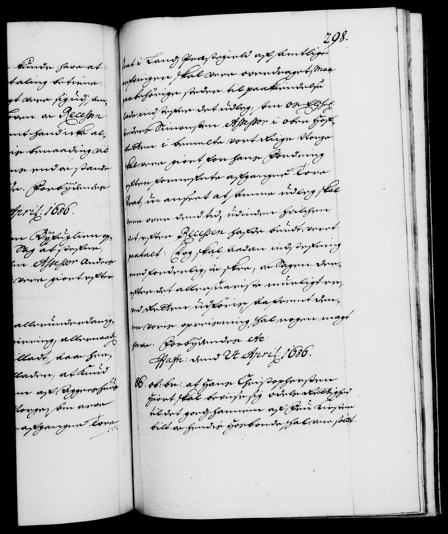 Danske Kanselli 1572-1799, AV/RA-EA-3023/F/Fc/Fca/Fcaa/L0014: Norske registre (mikrofilm), 1685-1687, p. 298a