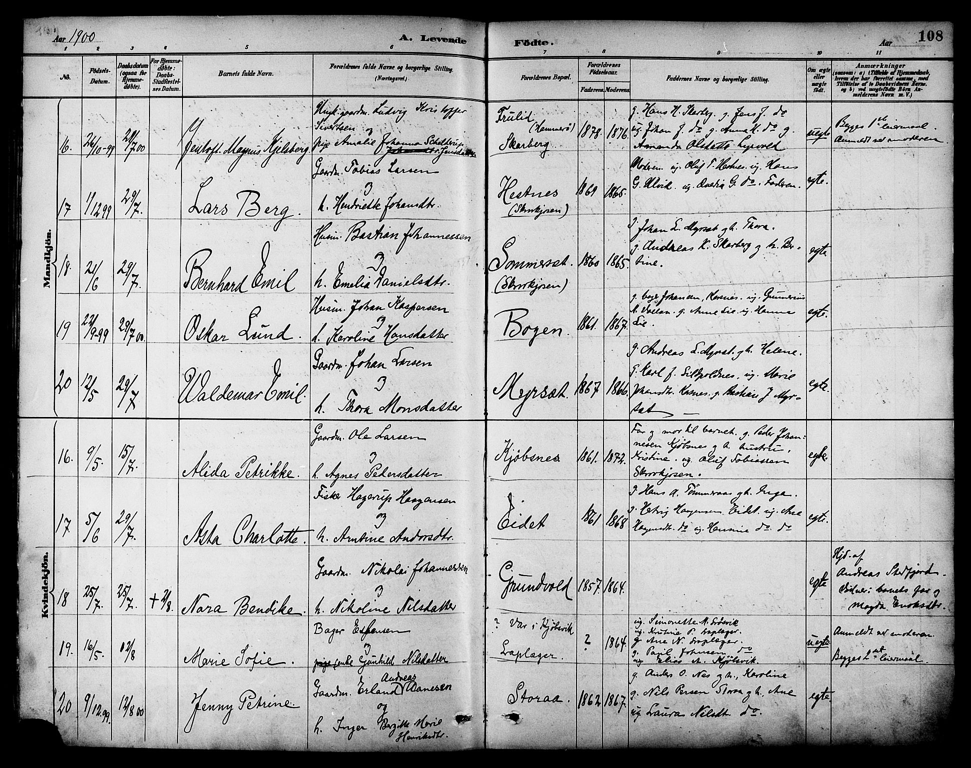 Ministerialprotokoller, klokkerbøker og fødselsregistre - Nordland, AV/SAT-A-1459/861/L0869: Parish register (official) no. 861A04, 1889-1903, p. 108