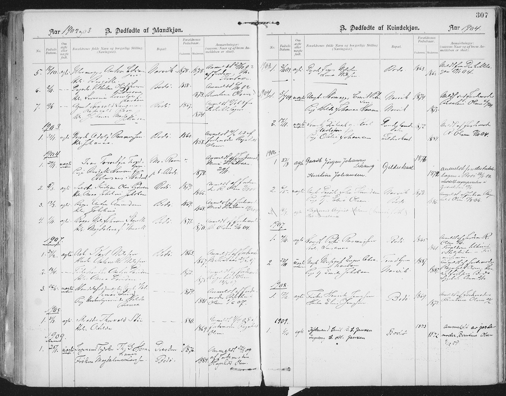 Ministerialprotokoller, klokkerbøker og fødselsregistre - Nordland, SAT/A-1459/801/L0011: Parish register (official) no. 801A11, 1900-1916, p. 307