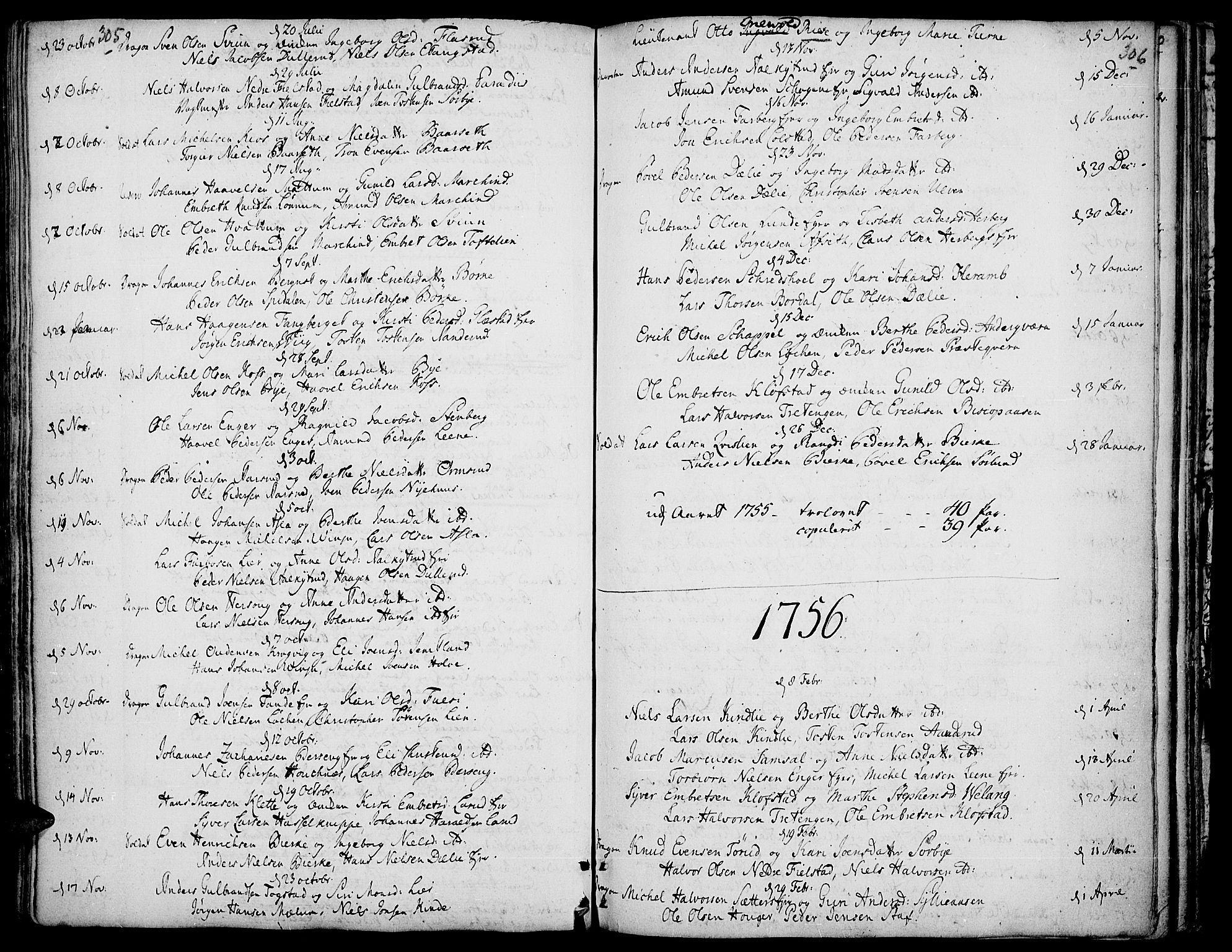Ringsaker prestekontor, SAH/PREST-014/K/Ka/L0002: Parish register (official) no. 2, 1747-1774, p. 305-306