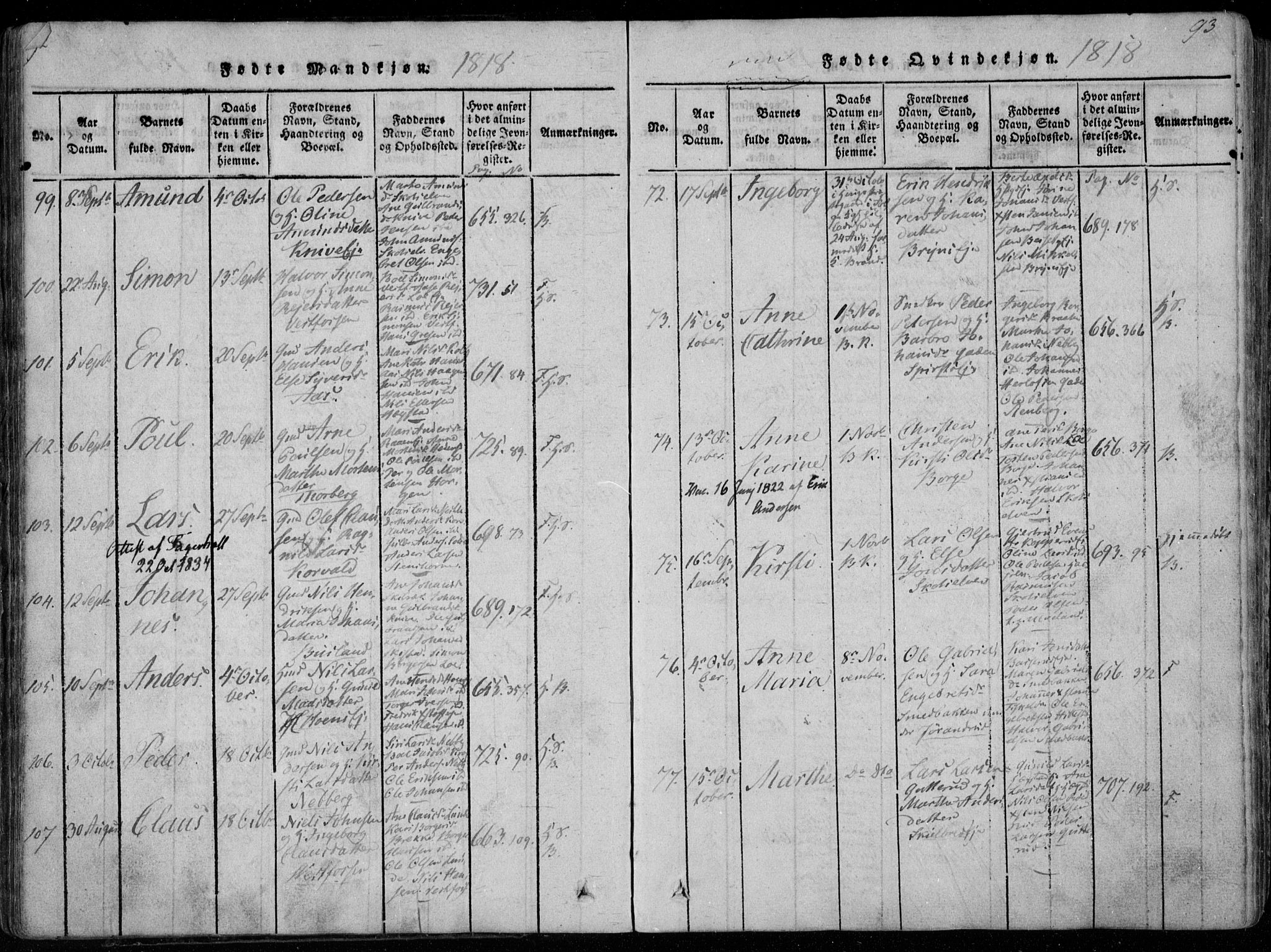 Eiker kirkebøker, AV/SAKO-A-4/F/Fa/L0011: Parish register (official) no. I 11, 1814-1827, p. 92-93