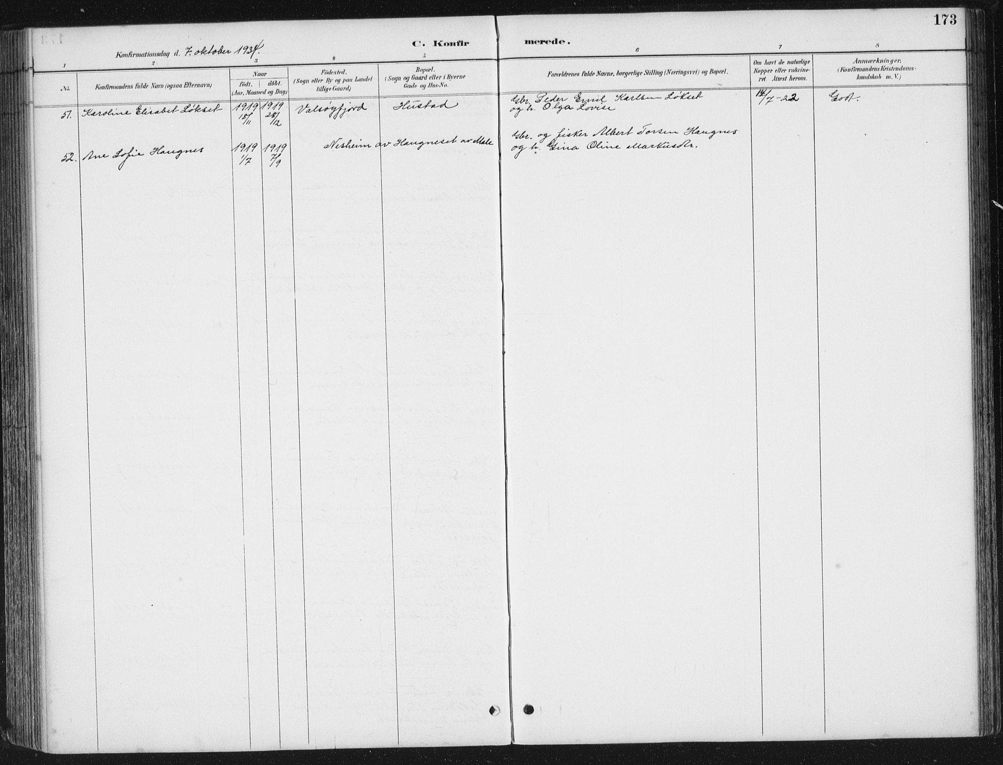 Ministerialprotokoller, klokkerbøker og fødselsregistre - Møre og Romsdal, SAT/A-1454/567/L0783: Parish register (copy) no. 567C03, 1887-1903, p. 173