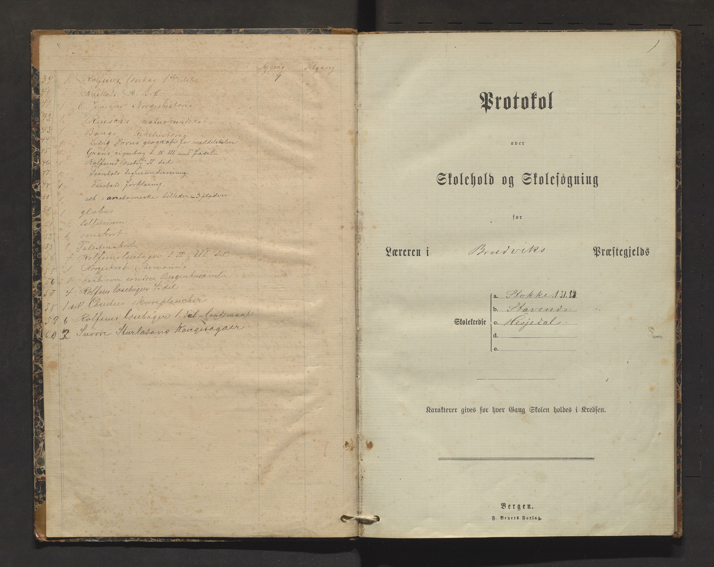 Bruvik kommune. Barneskulane, IKAH/1251a-231/F/Fa/L0001: Skuleprotokoll for Stokke, Stavenes, Vassdal og Hesjedal krinsar, 1883-1901